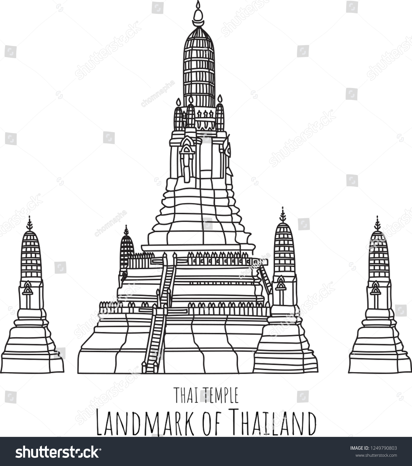 Hand Drawn Famous Landmark Vector Temple Stock Vector (Royalty Free