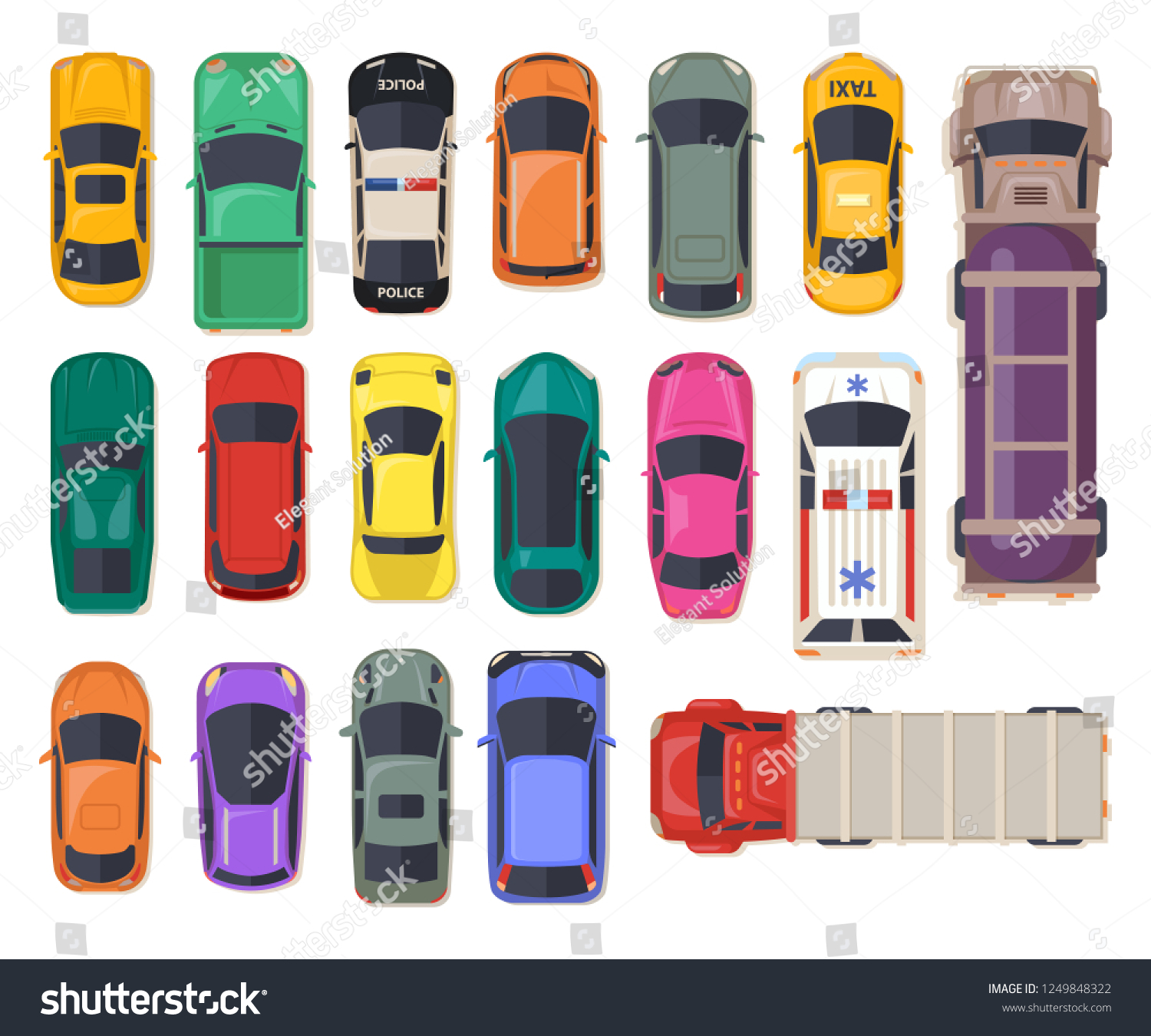 Set Isolated Cars Top View On Stock Vector (Royalty Free) 1249848322 ...