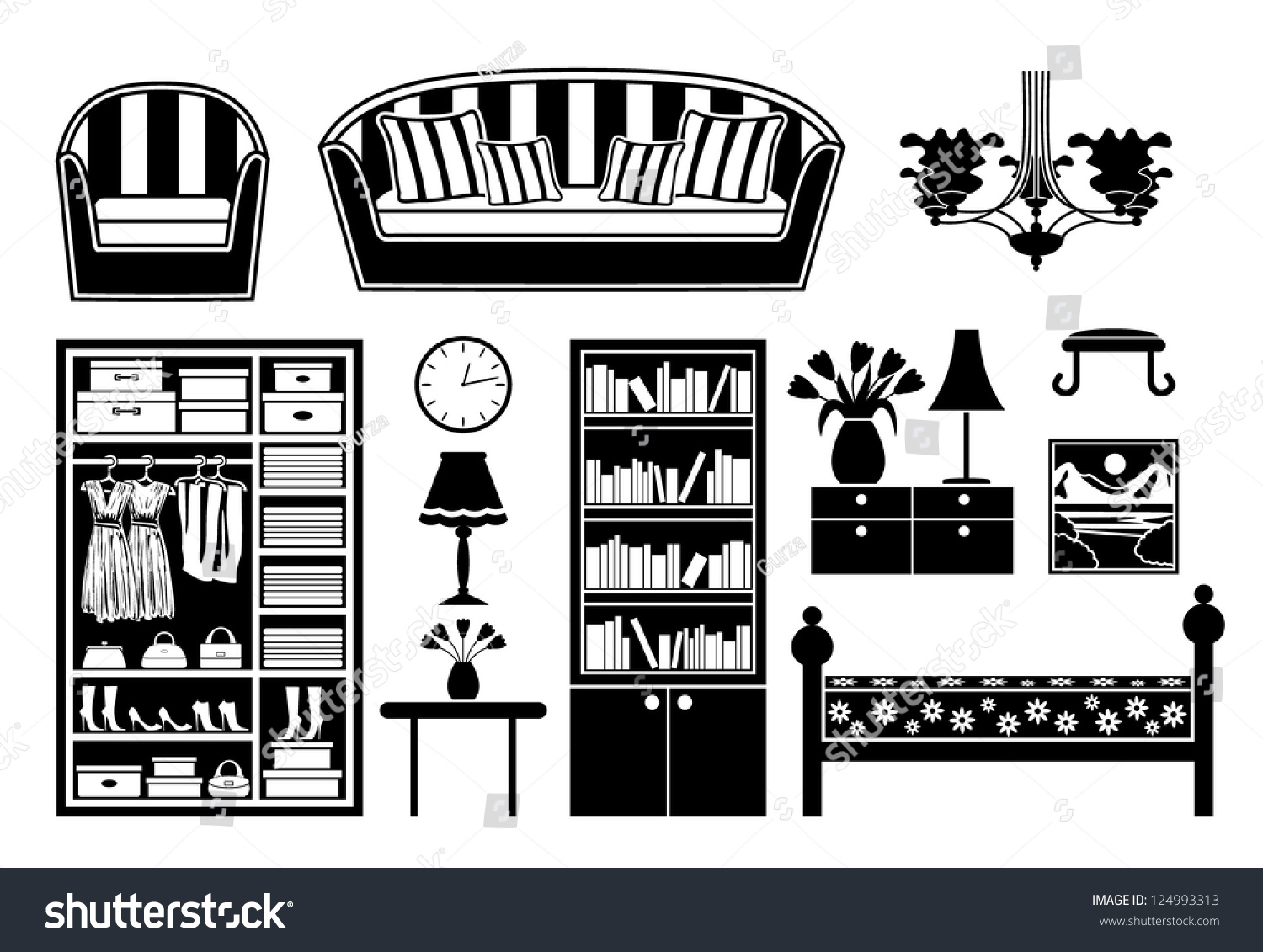 Black Icons Furniture Vector Stock Vector (Royalty Free) 124993313 ...