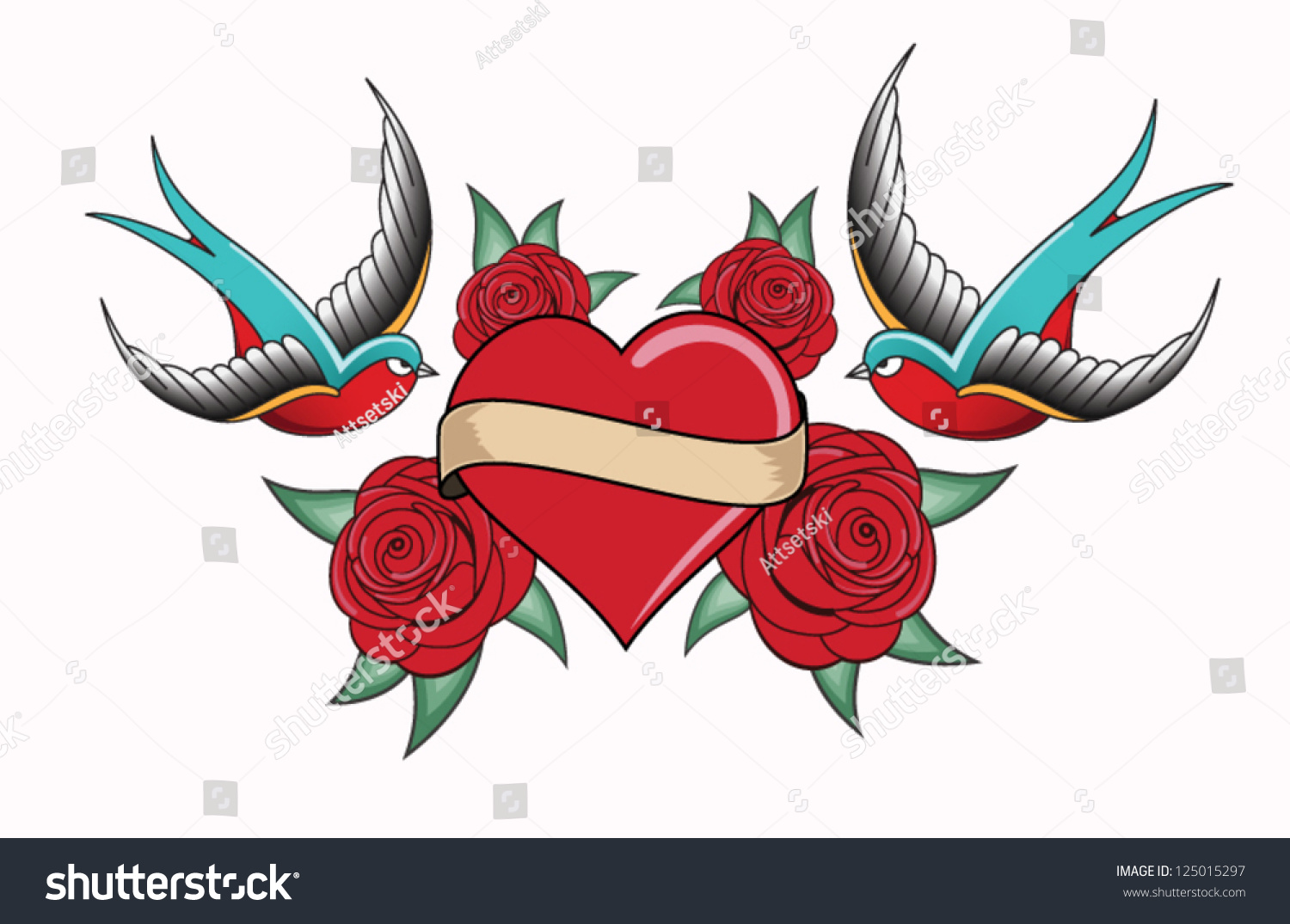 Heart Tattoo Emblem Stock Vector (Royalty Free) 125015297 | Shutterstock