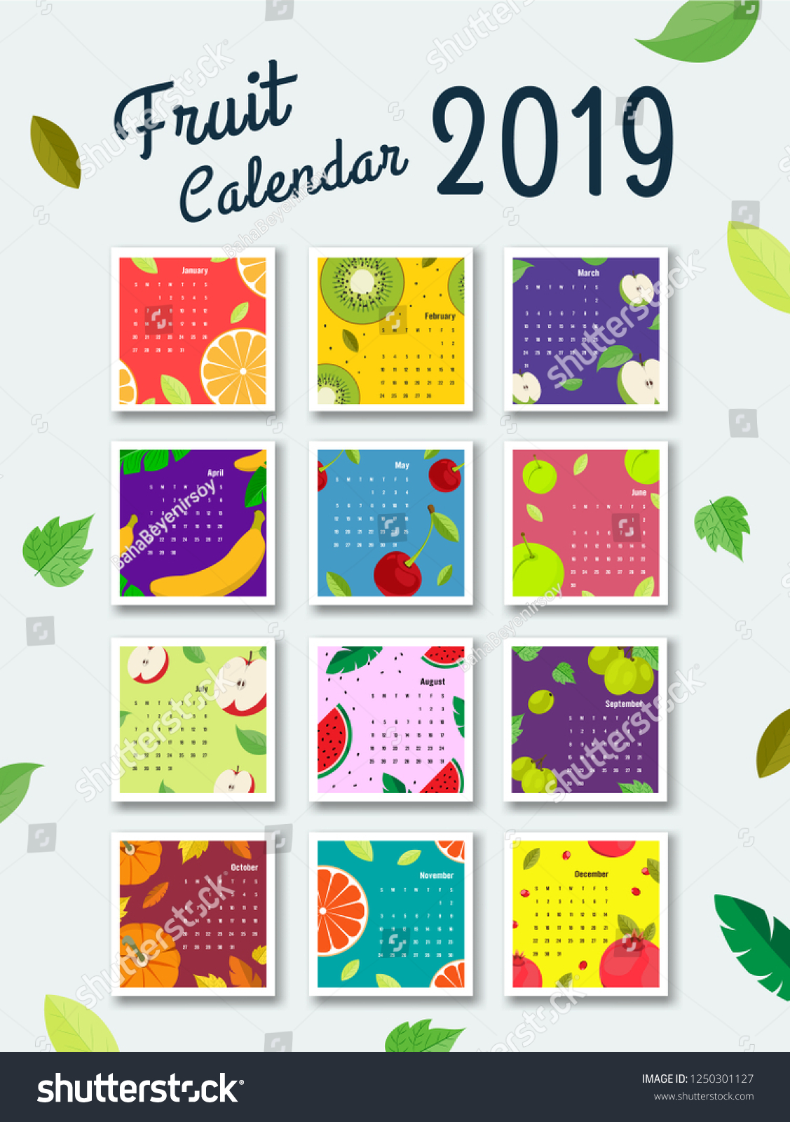 Fruit Calendar 2019 Flat Vector Illustration Stock Vector (Royalty Free ...