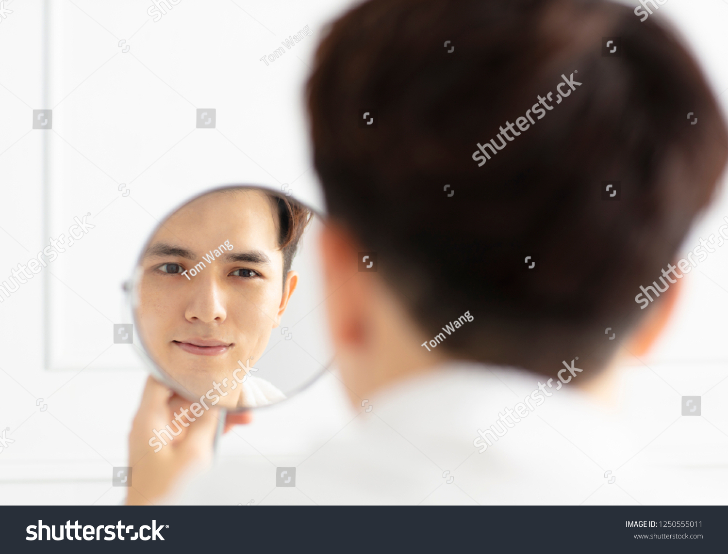 Handsome Young Man Looking Mirror Stock Photo 1250555011 