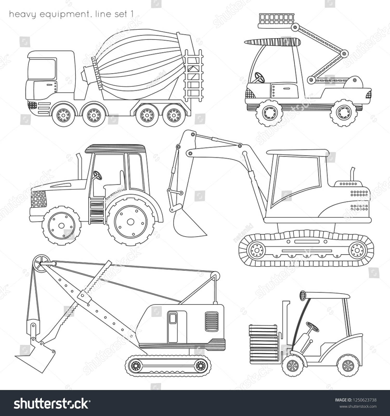 Heavy Equipment Line Set1 Concrete Mixer Stock Vector (Royalty Free ...