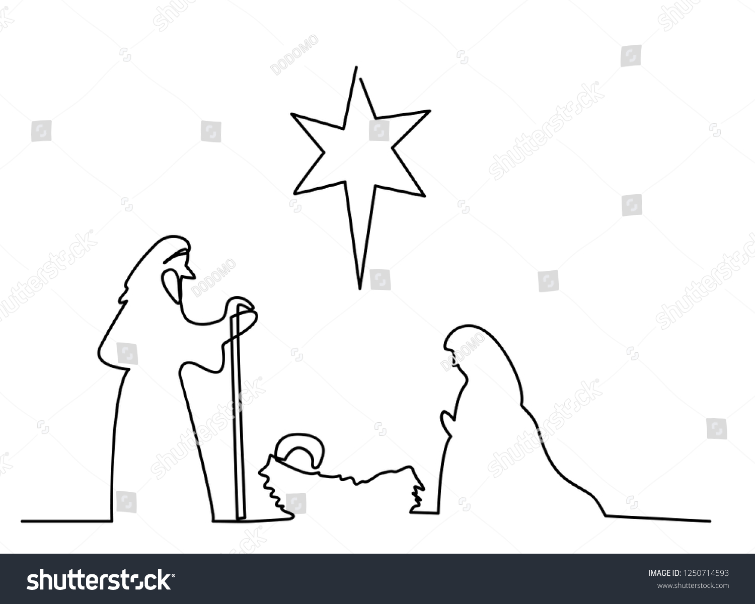 Continuous Line Drawing Nativity Jesus Stock Vector (Royalty Free ...