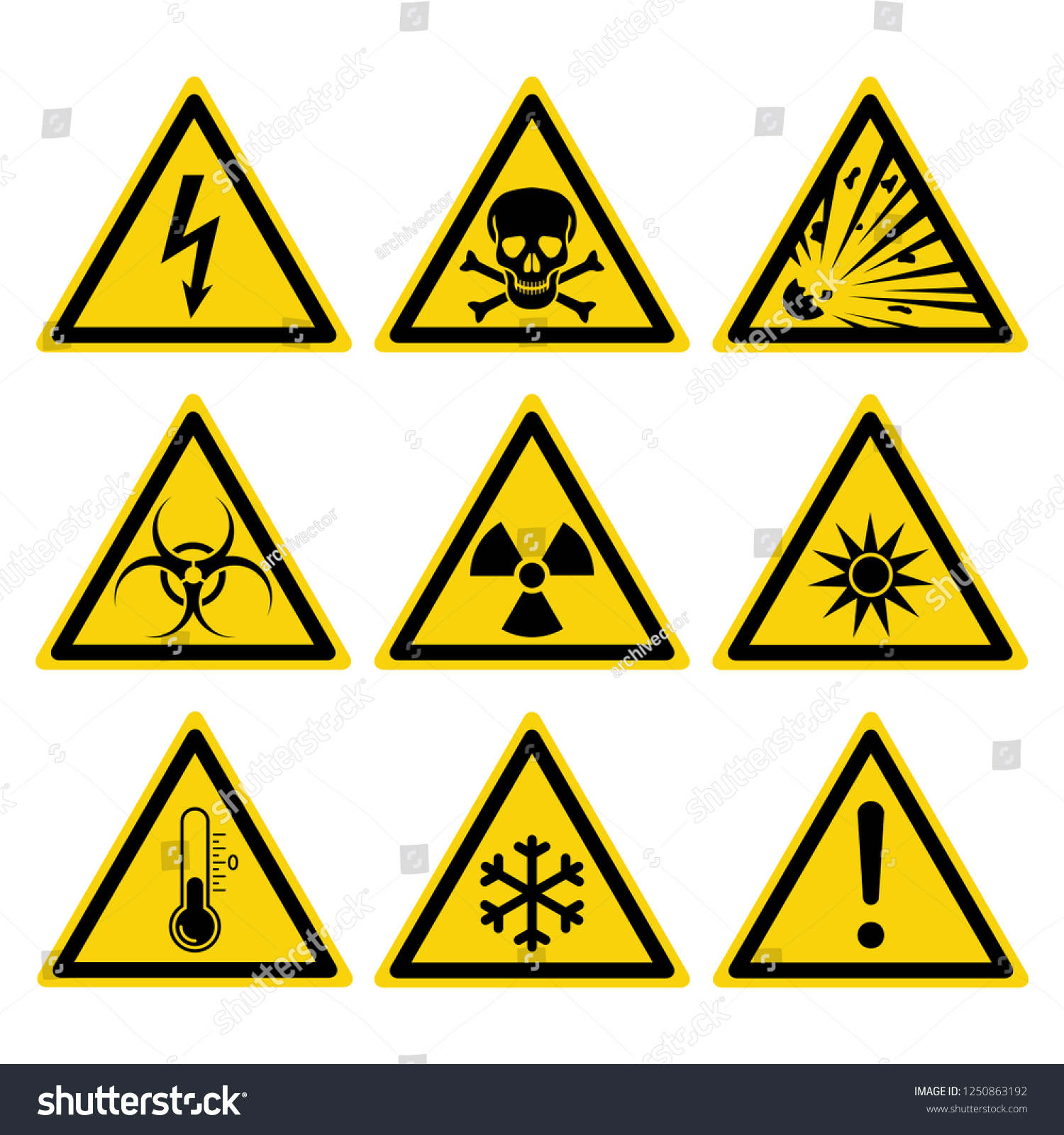 Hazard Warning Set Triangular Yellow Signs Stock Vector (Royalty Free ...