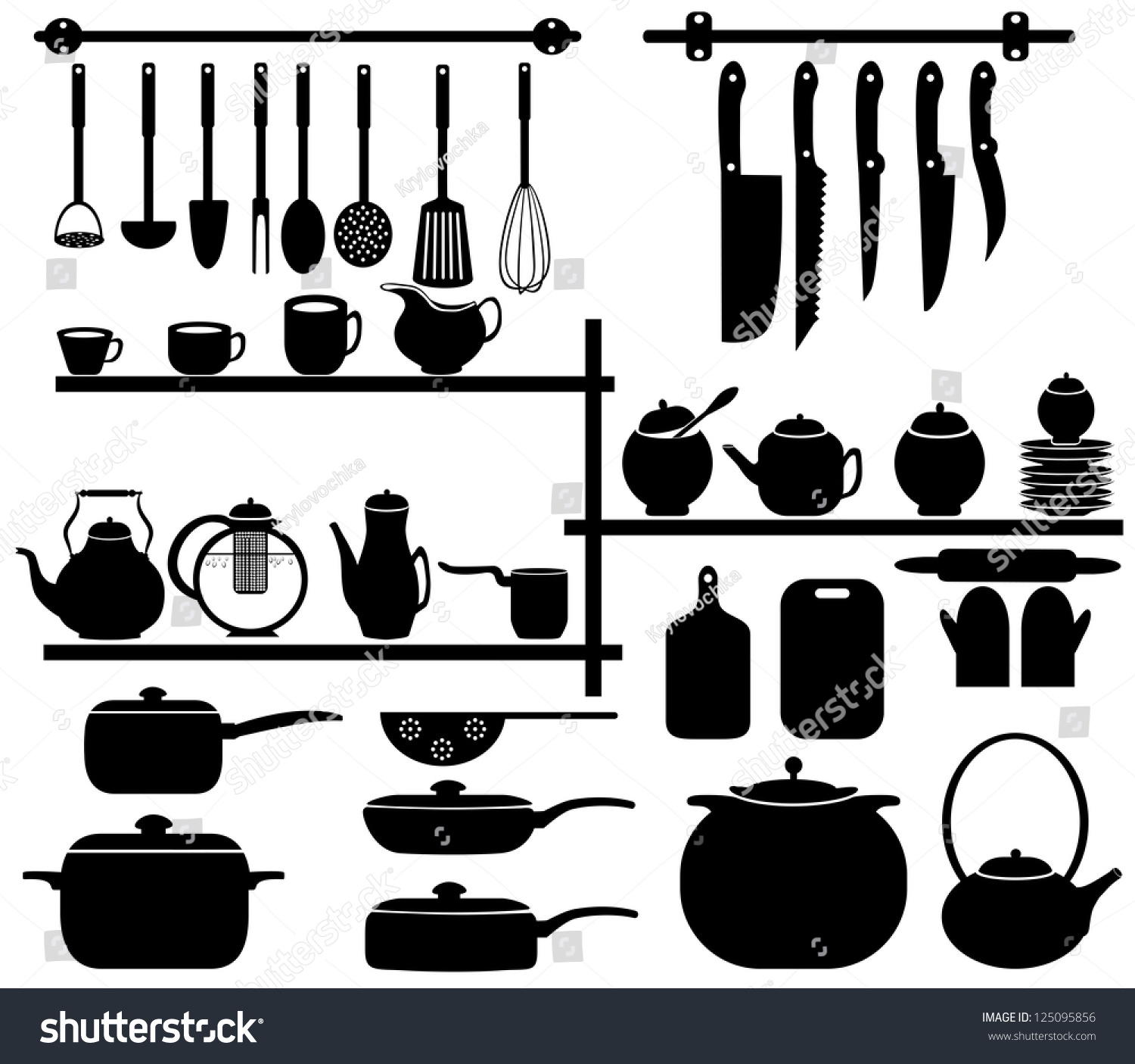 Kitchen Tool Collection Vector Silhouette Stock Vector Royalty Free 125095856 Shutterstock 4640