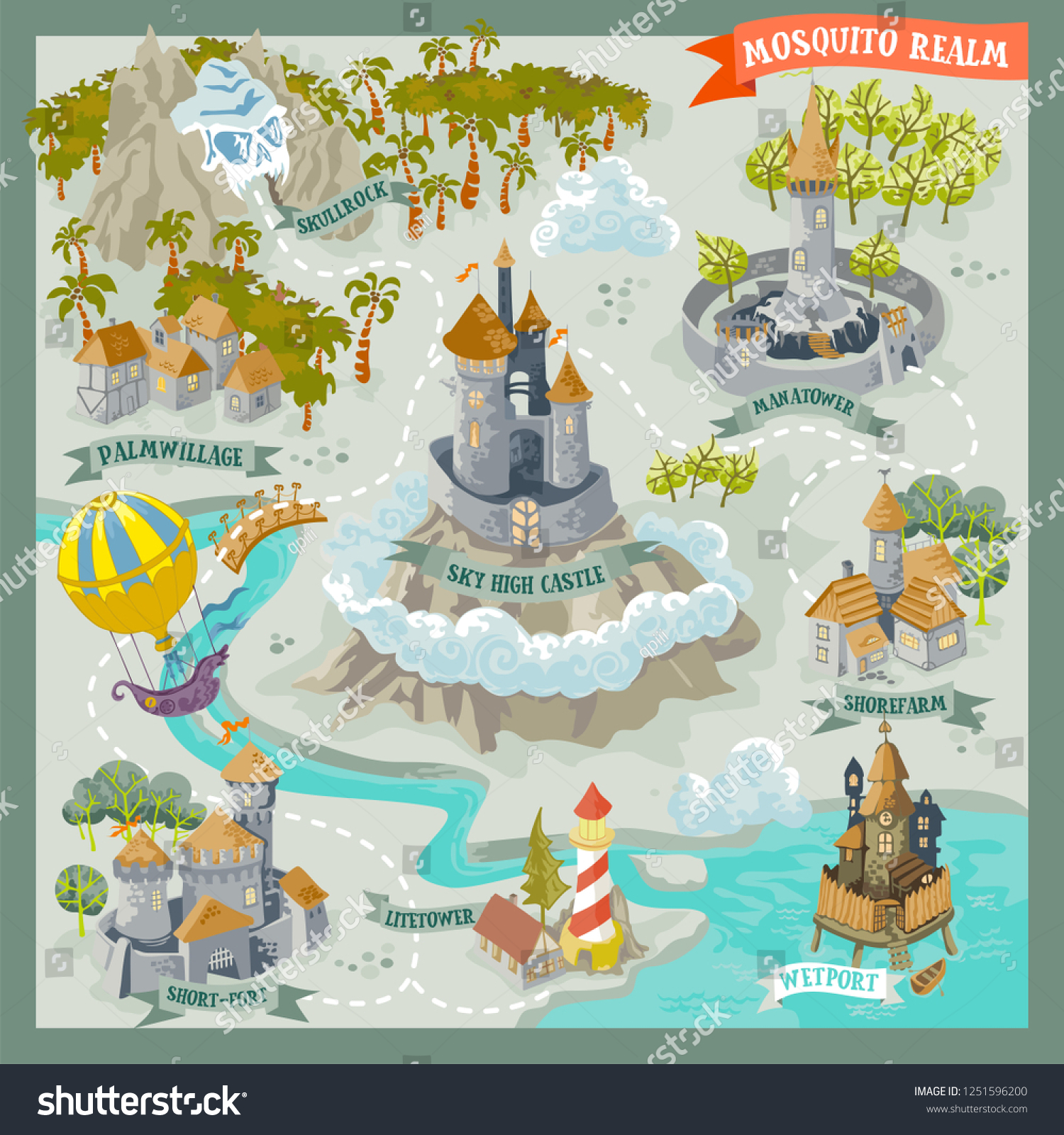 Fantasy Land Adventure Map Cartography Colorful Stock Vector (Royalty ...