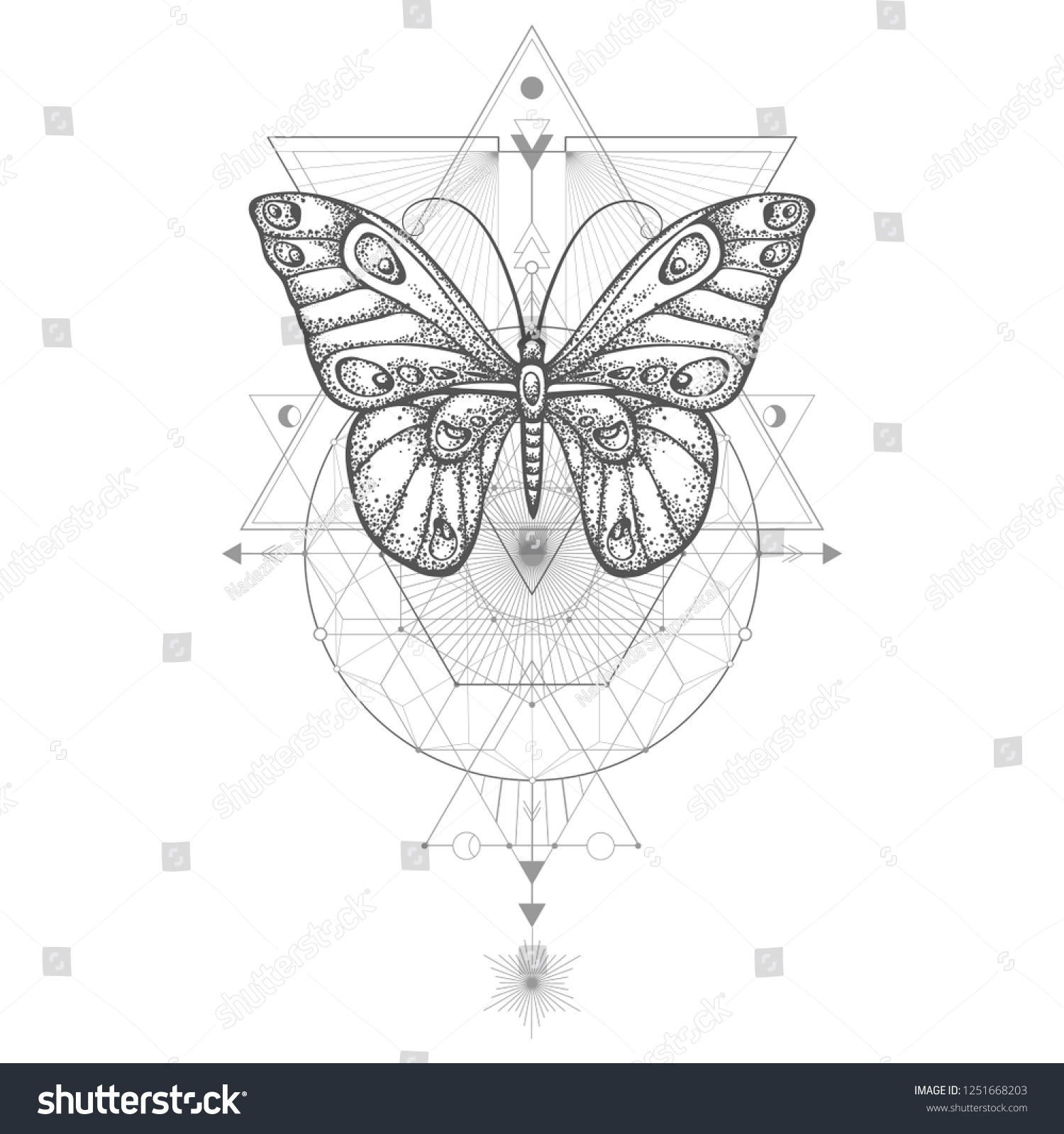 Vector Illustration Hand Drawn Butterfly Sacred Stock Vector (Royalty ...