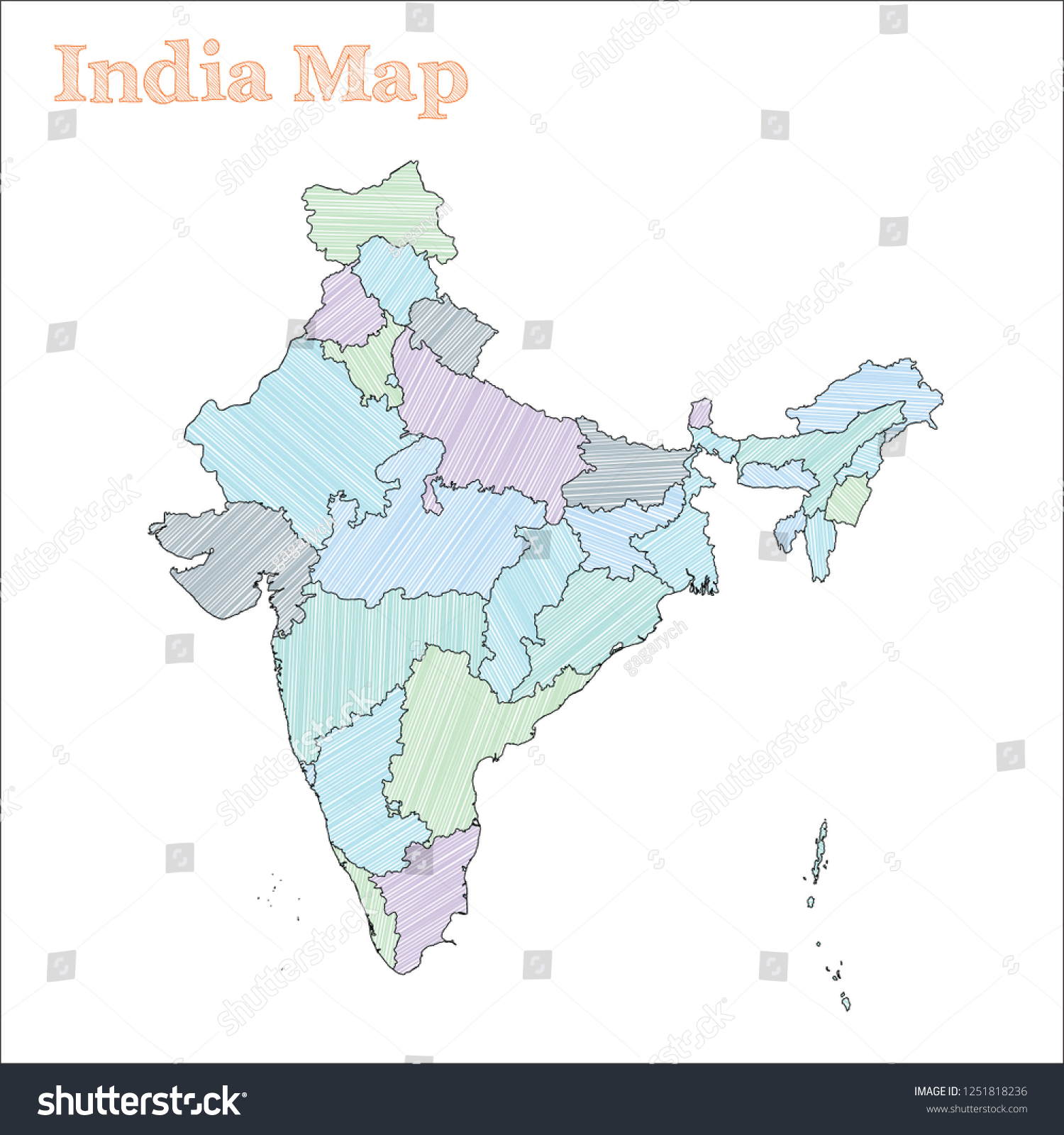 India Handdrawn Map Colourful Sketchy Country Stock Vector (royalty 