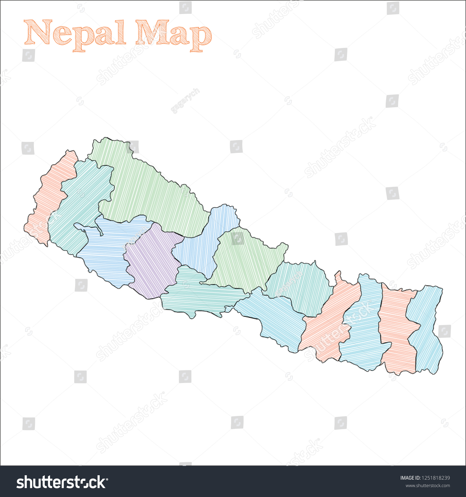 Nepal Handdrawn Map Colourful Sketchy Country Stock Vector (Royalty ...