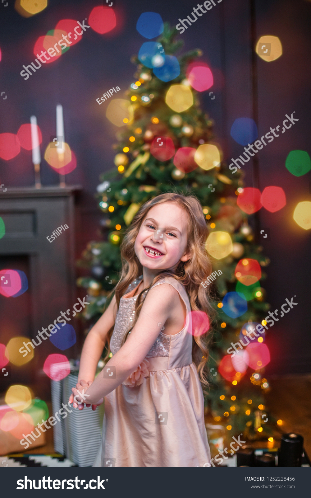 Little Girl Under Christmas Tree Girl Stock Photo 1252228456 | Shutterstock