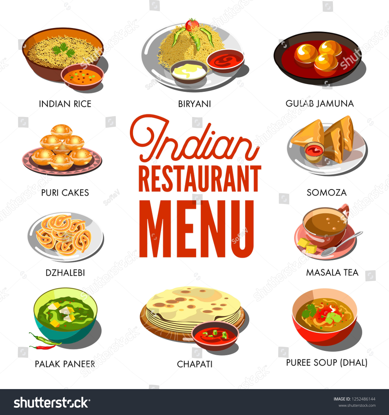 Indian Cuisine Food Traditional Dishes Chicken Stock Vector (Royalty ...