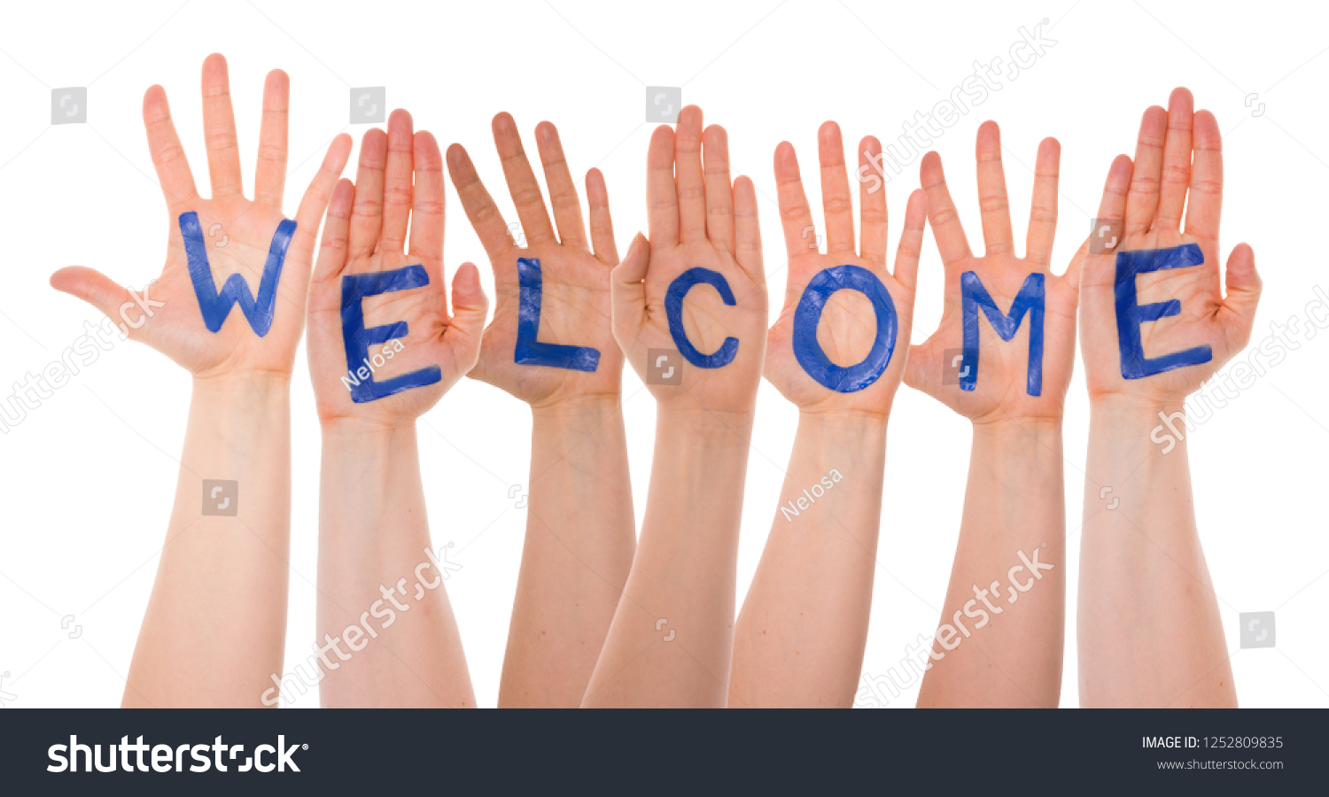 Many Hands Building English Word Welcome Stock Photo 1252809835 ...