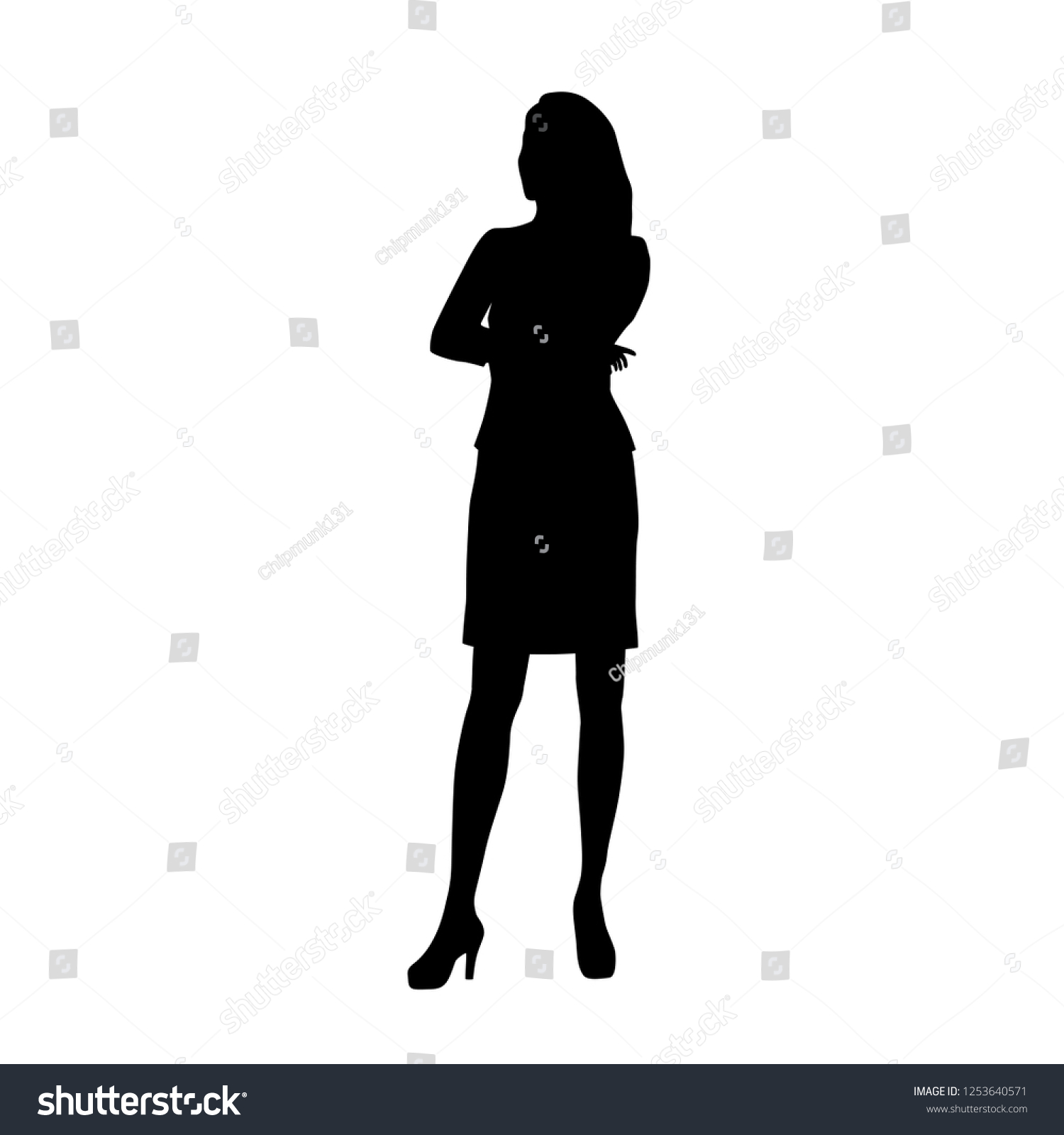 Silhouette Woman Standing Business Suit Arms Stock Vector Royalty Free