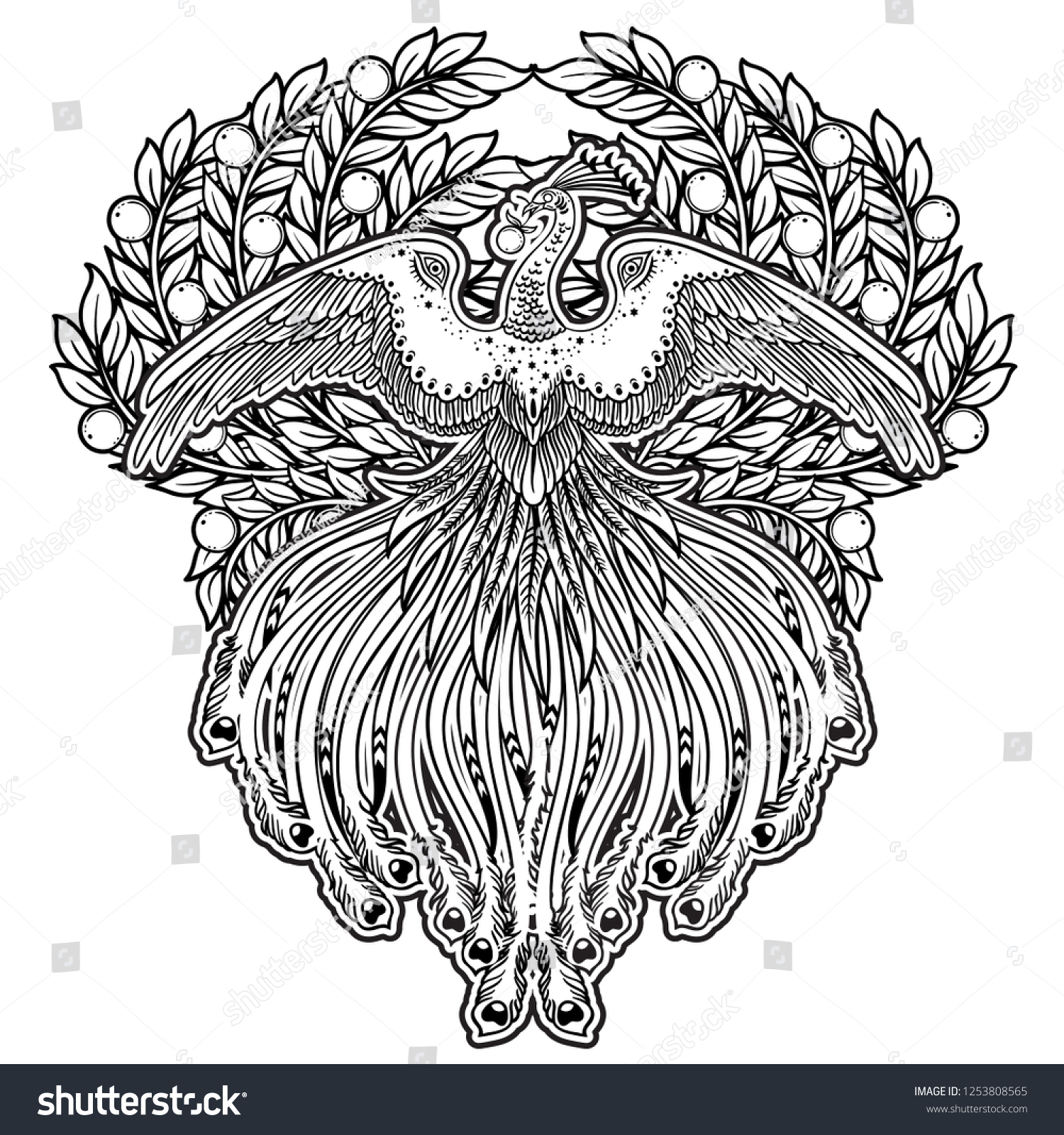 Hand Drawn Illustration Phoenix Fire Bird Stock Vector (Royalty Free ...