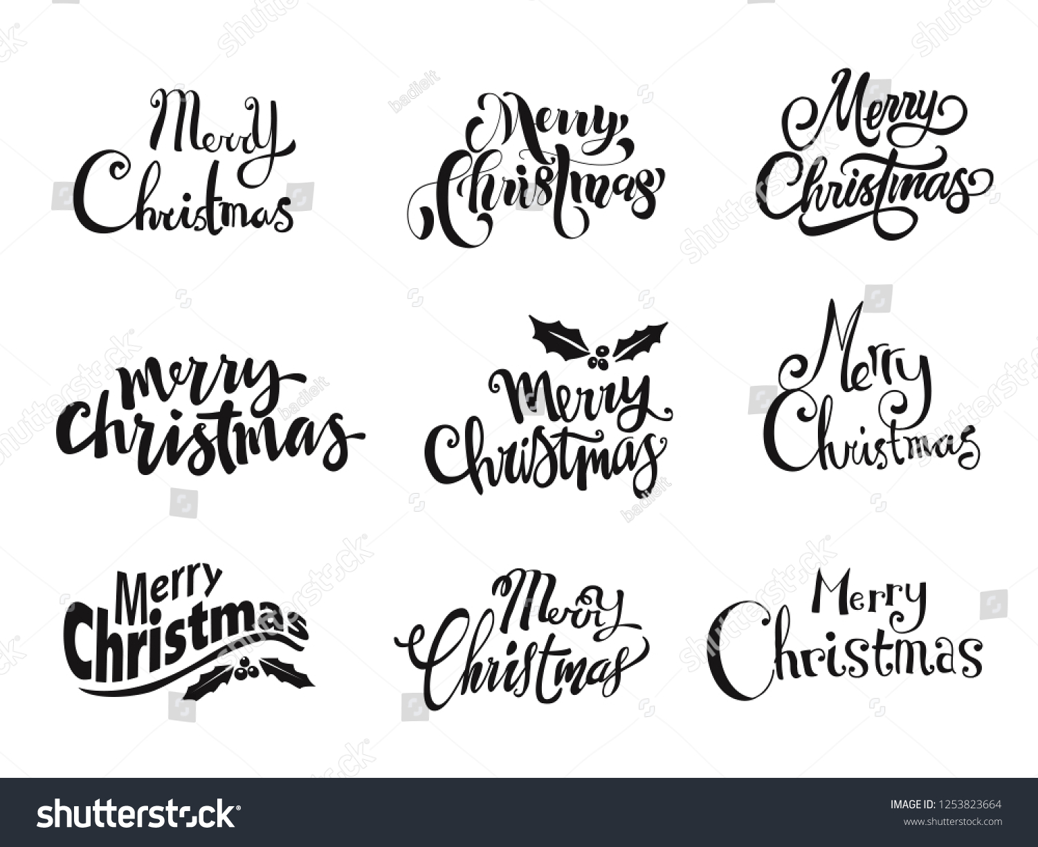 Set Merry Christmas Hand Lettering Vector Stock Vector (Royalty Free ...