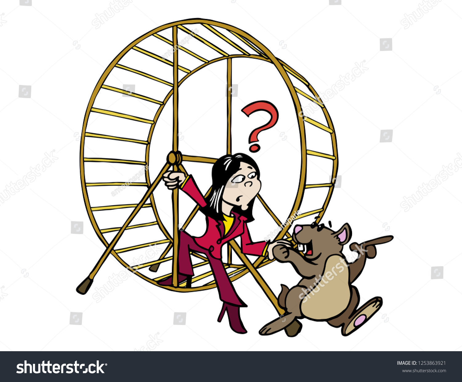 Woman Getting Out Hamster Wheel Metaphor Stock Vector (Royalty Free