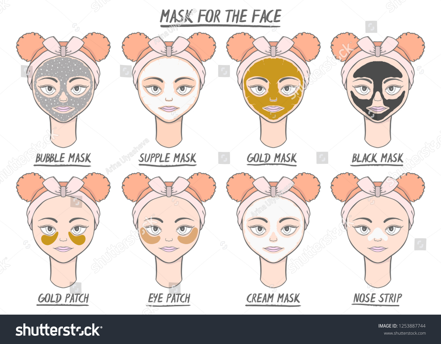 Set Mask Face Beauty Girl Women Stock Vector (Royalty Free) 1253887744 ...