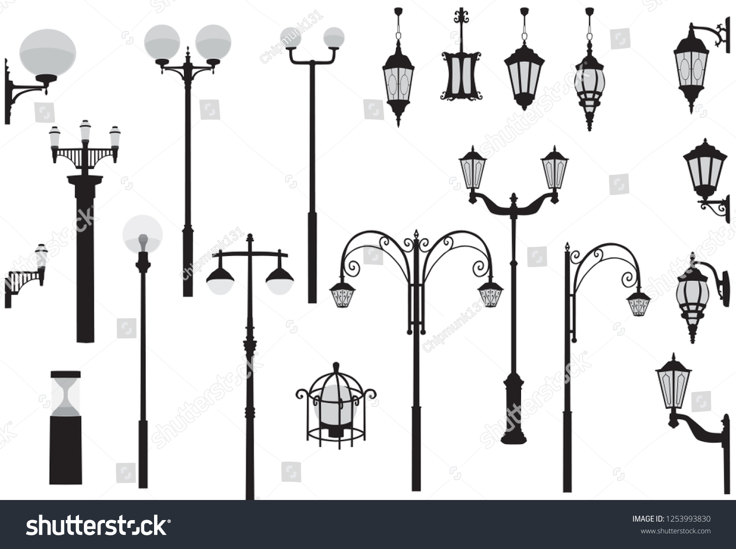 Set Modern Vintage Street Lights Silhouette Stock Vector (Royalty Free ...