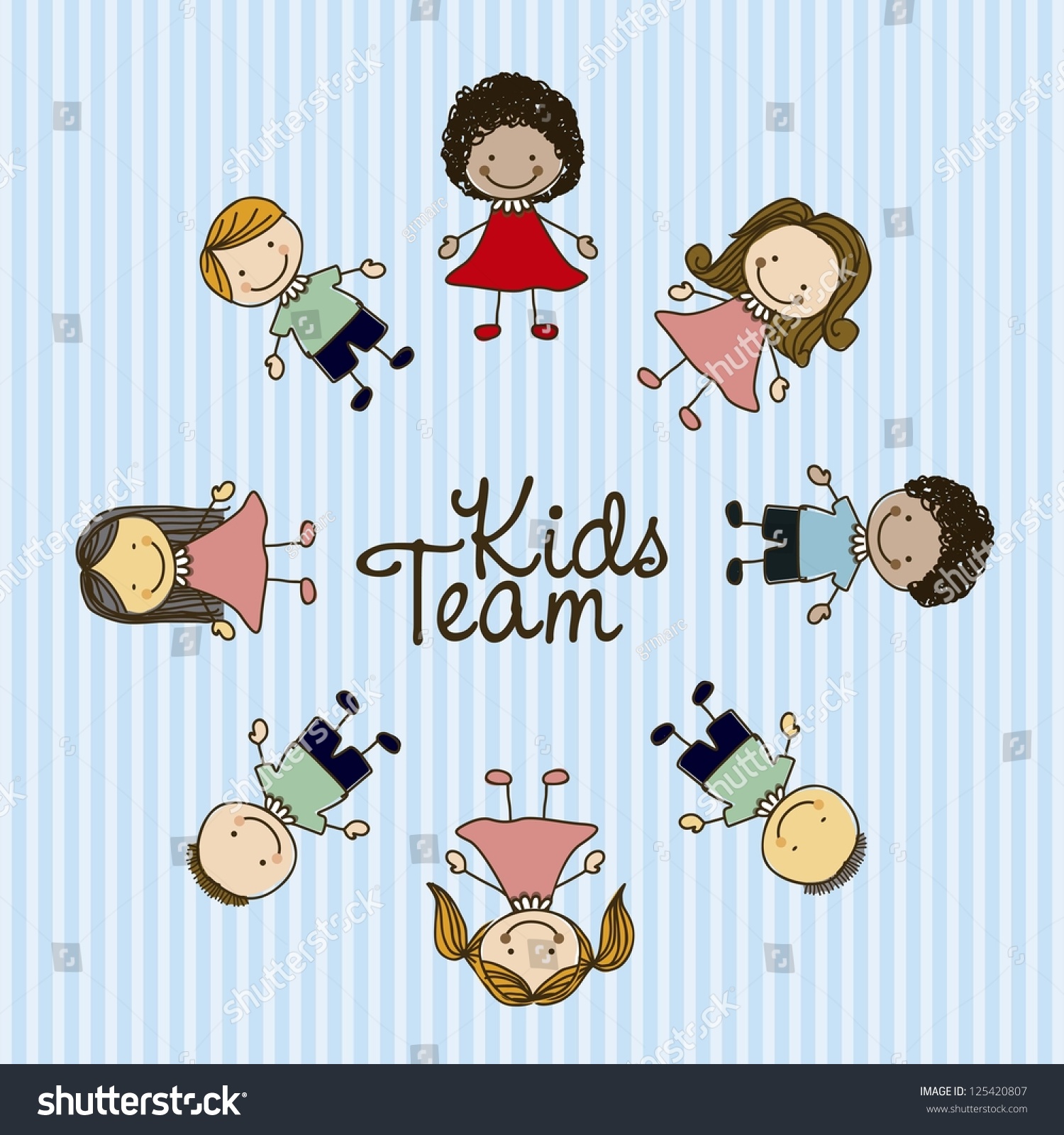 Illustration Kids Team Cartoon Style Sketch Stock Vector (Royalty Free ...