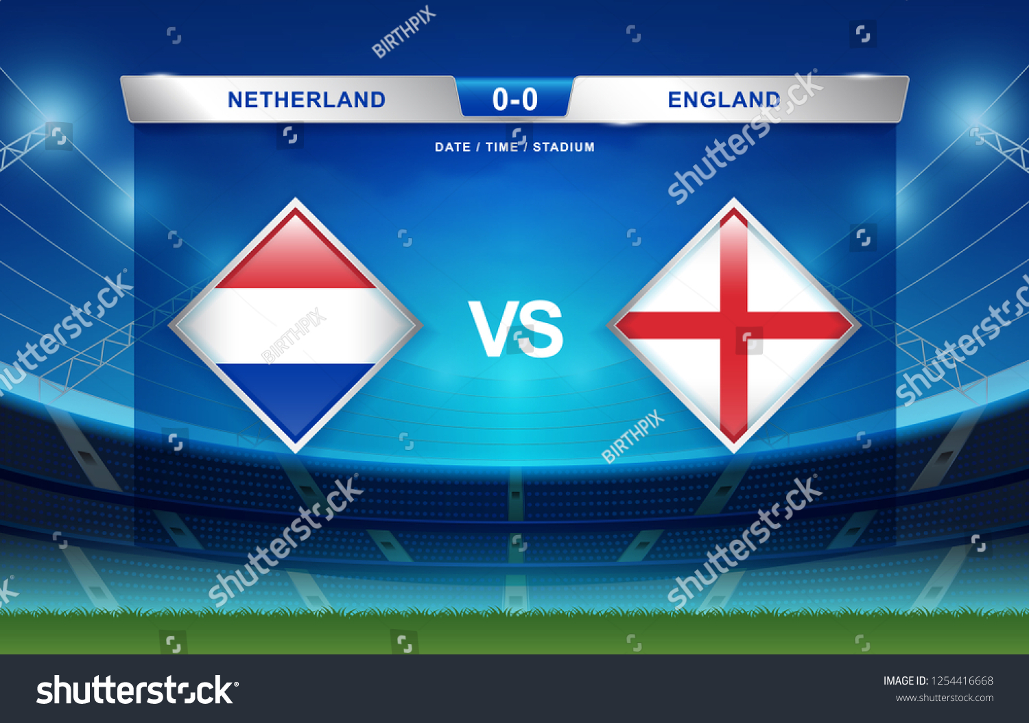 Netherlands Vs England Scoreboard Broadcast Template Stock Vector