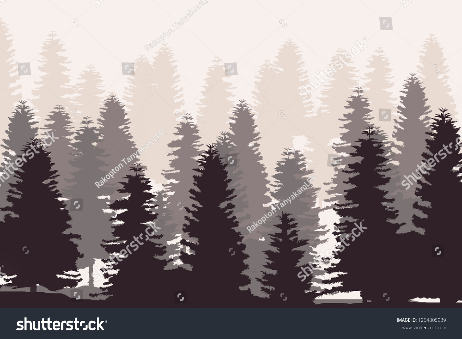 Pine Tree Forest Silhouette Isolated Oon Stock Illustration 1254805939 