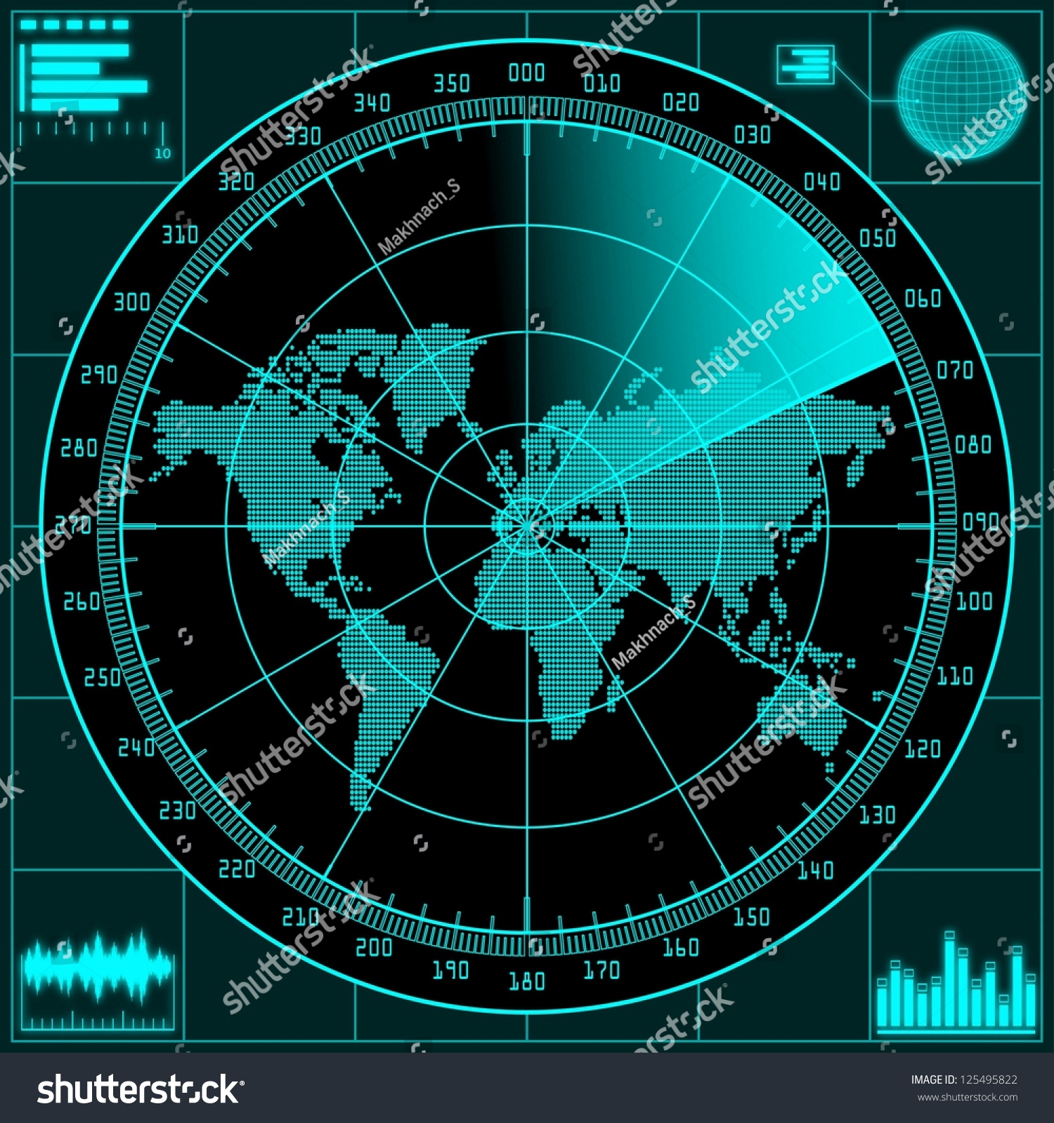 Radar Screen World Map Raster Version Stock Illustration 125495822 Shutterstock