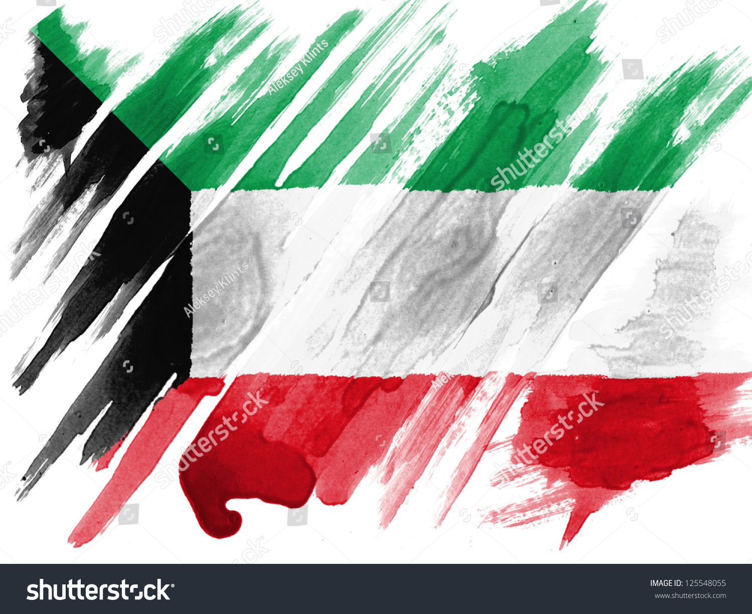 Kuwait Kuwaiti Flag Painted Watercolor On Stock Photo 125548055 ...