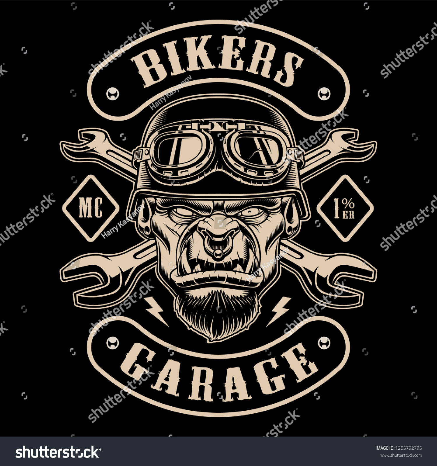 Black White Design Biker Patch Character Stock Vector (royalty Free 