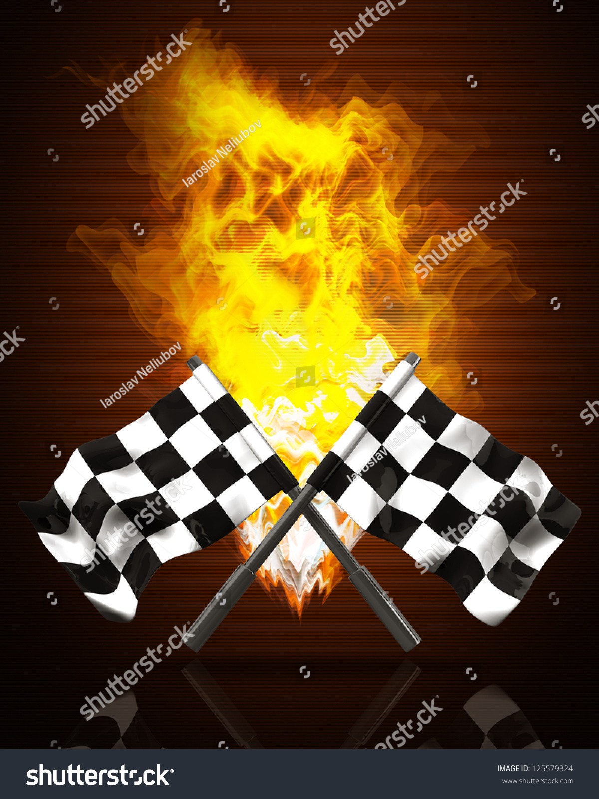 Two Crossed Checkered Flags Fire High Stock Illustration 125579324 ...