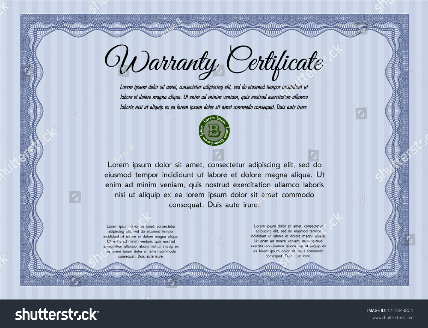 Blue Formal Warranty Certificate Template Background Stock Vector ...