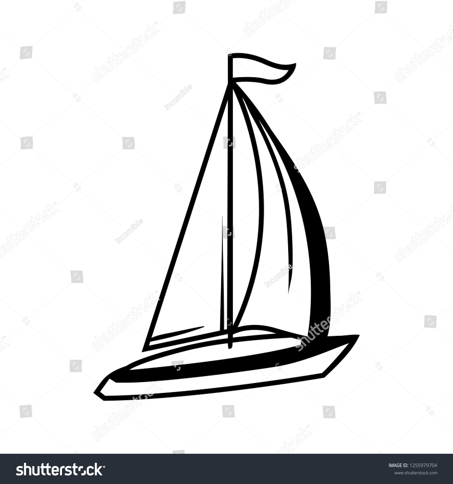 Black White Sailing Yacht Stylized Engraving Stock Vector (Royalty Free ...