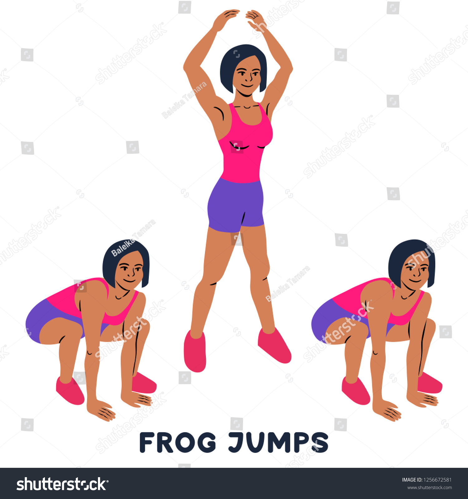 Frog Jumps Sport Exersice Silhouettes Woman Stock Vector (Royalty Free