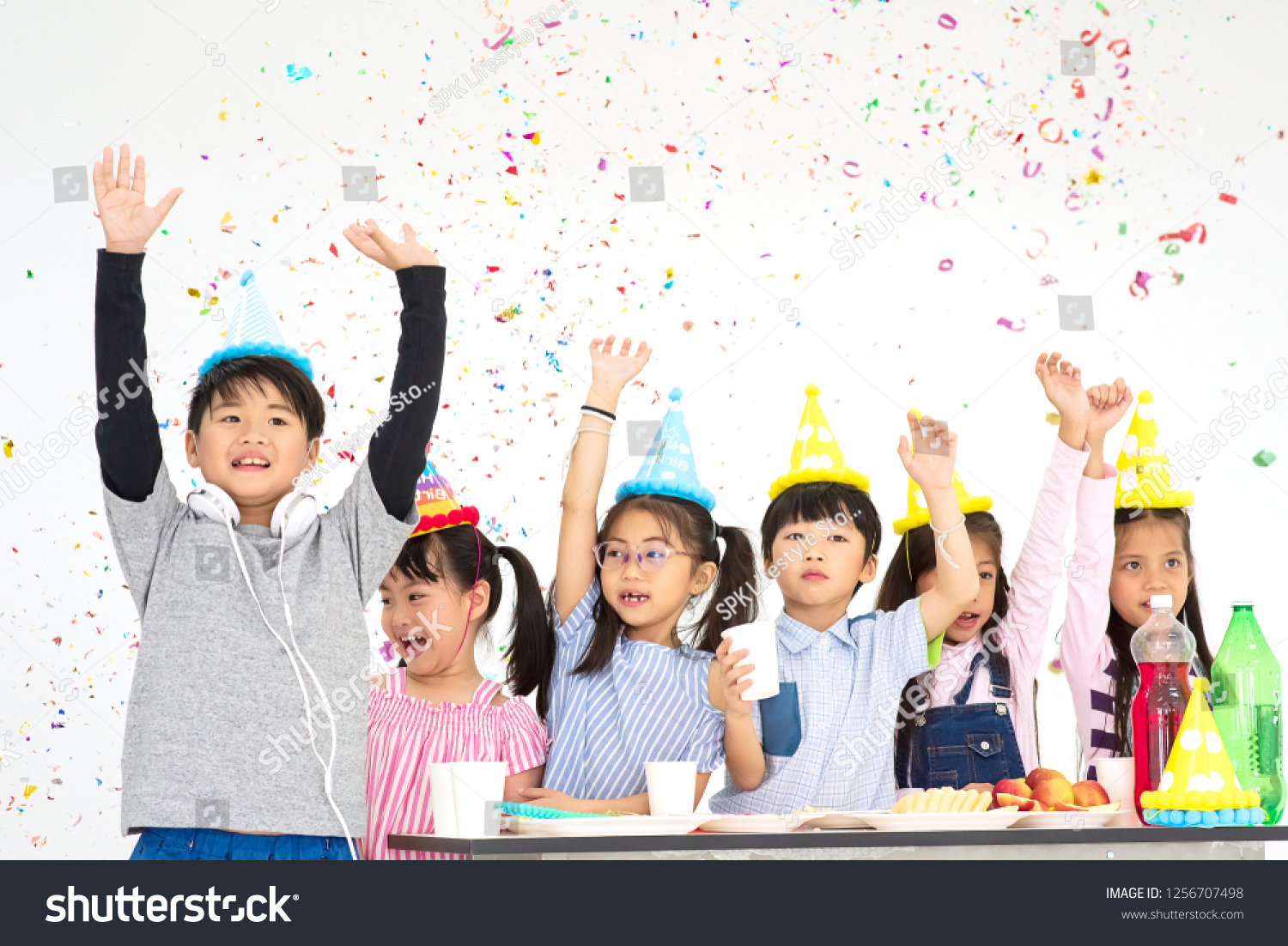 Group Happy Asian Kids Raise Hands Stock Photo 1256707498 | Shutterstock