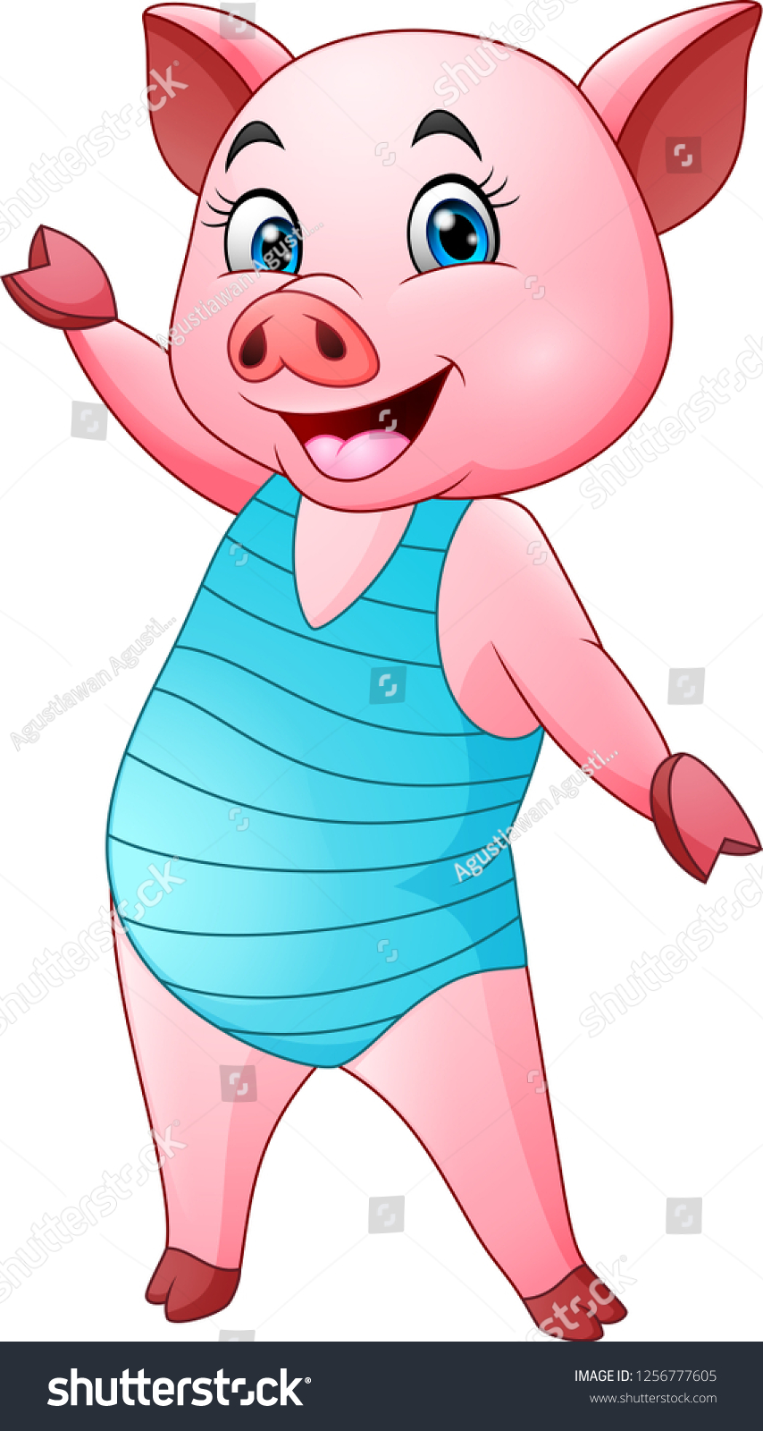 Cartoon Pig Blue Swimsuit Stock Vector (royalty Free) 1256777605 