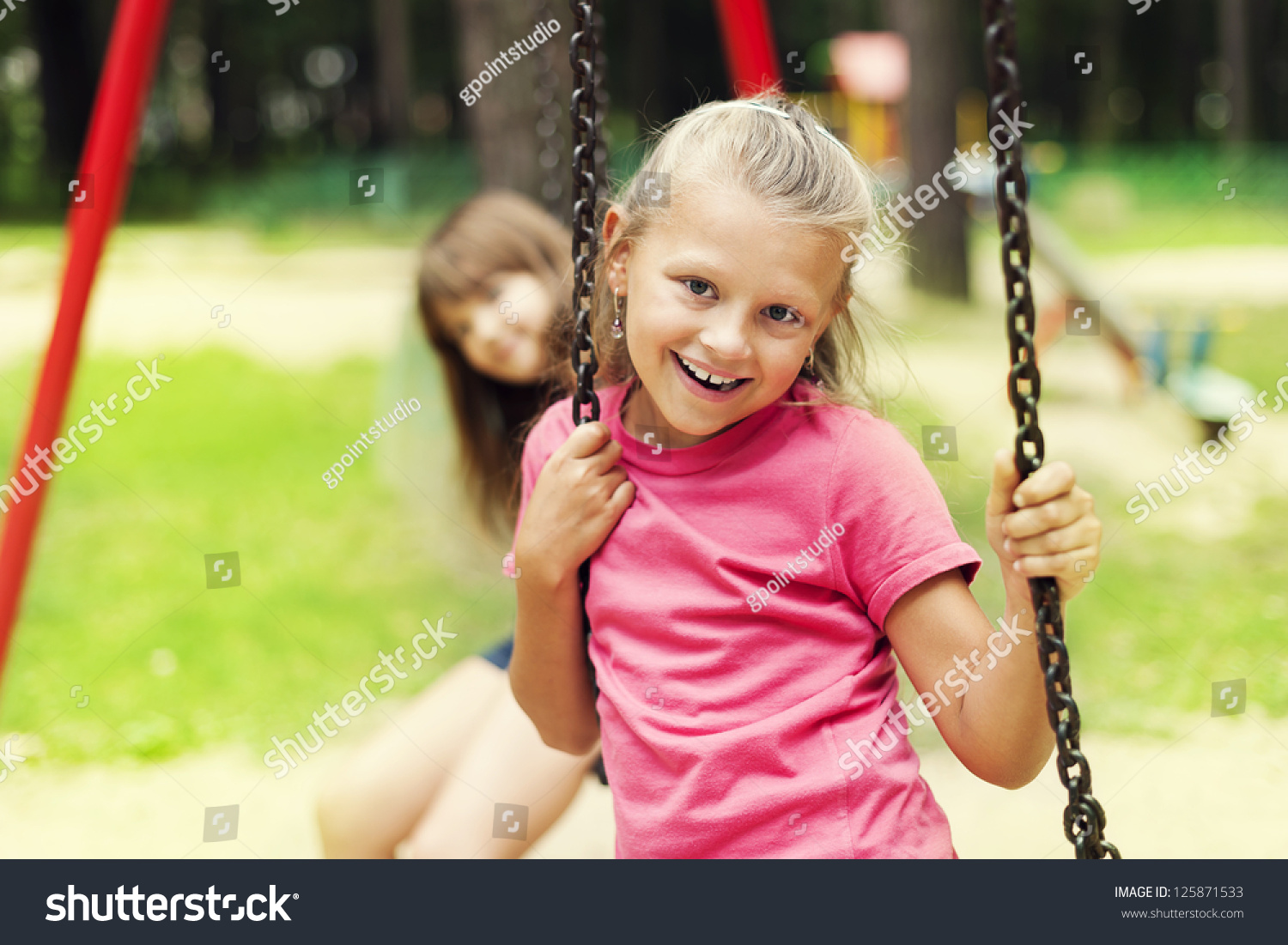 Happy Little Girl On Swing Stock Photo 125871533 | Shutterstock