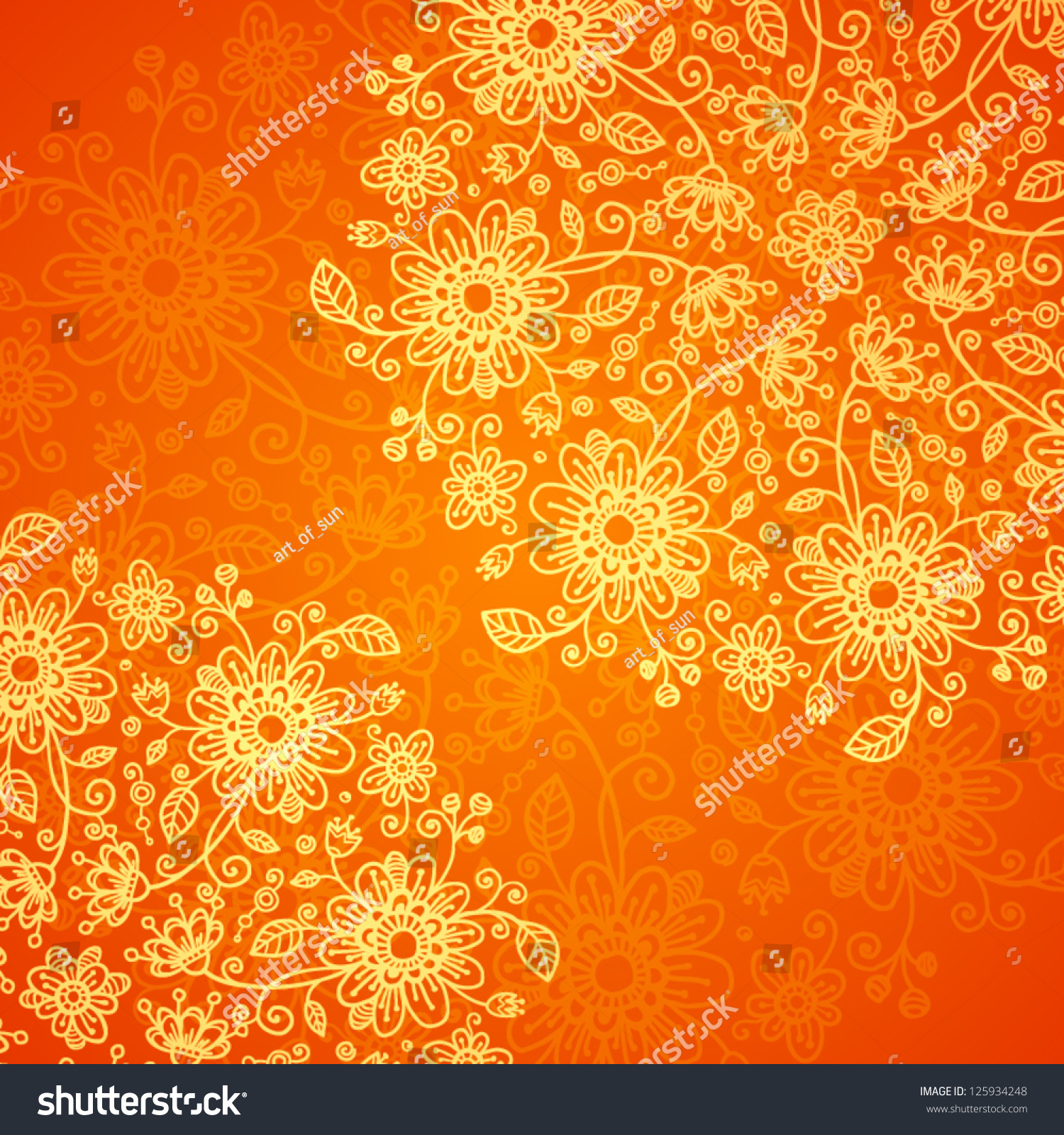 Bright Orange Doodle Flowers Vector Background Stock Vector (Royalty ...