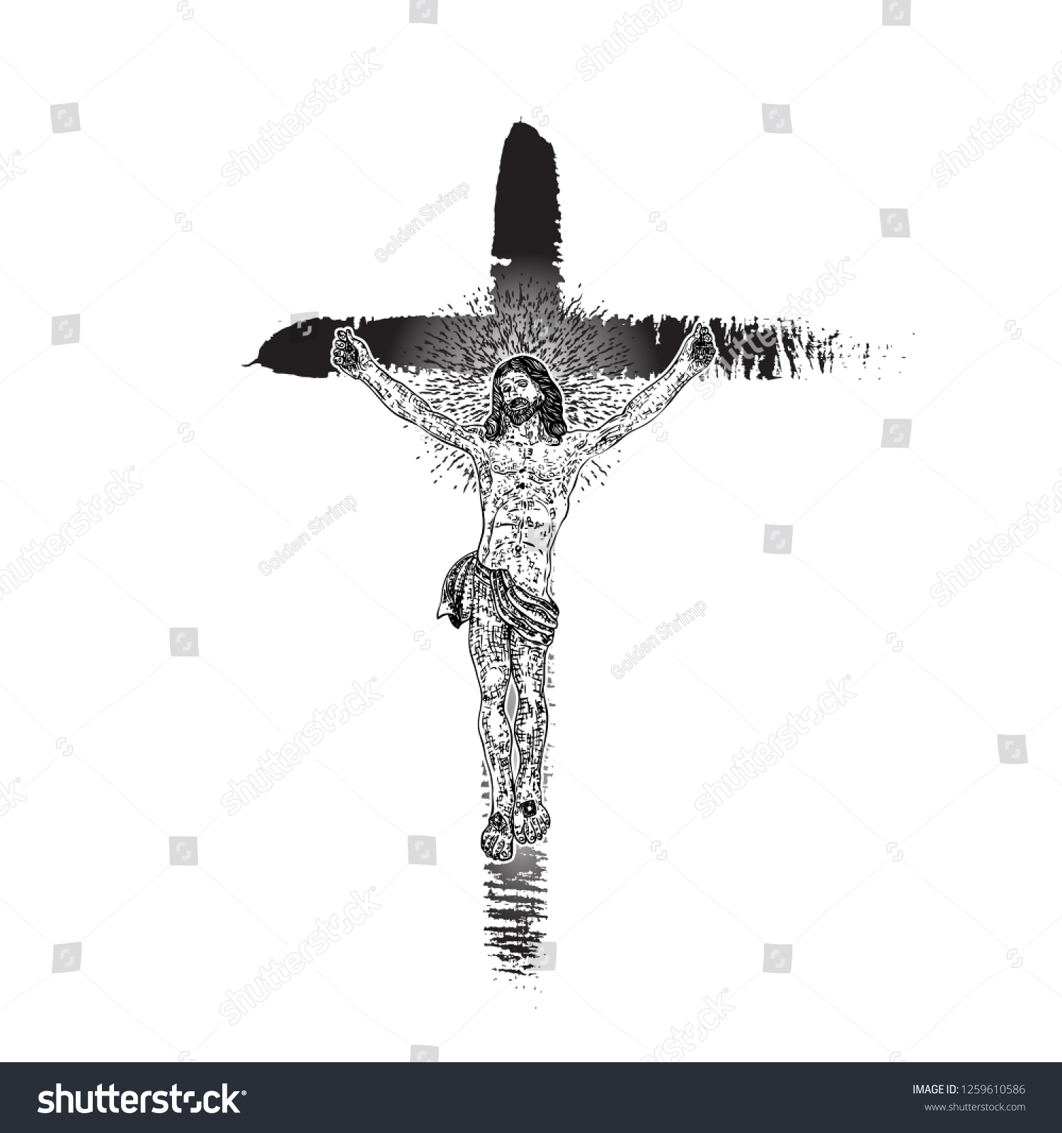 Jesus On Cross Hand Painted Real Stock Vector (royalty Free) 1259610586 