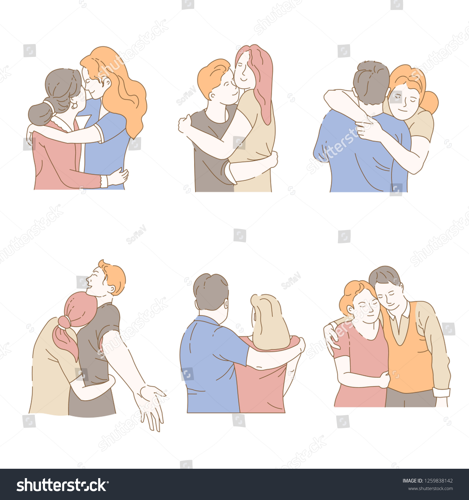 Embrace Isolated Icons Men Women Hug Stock Vector (Royalty Free ...