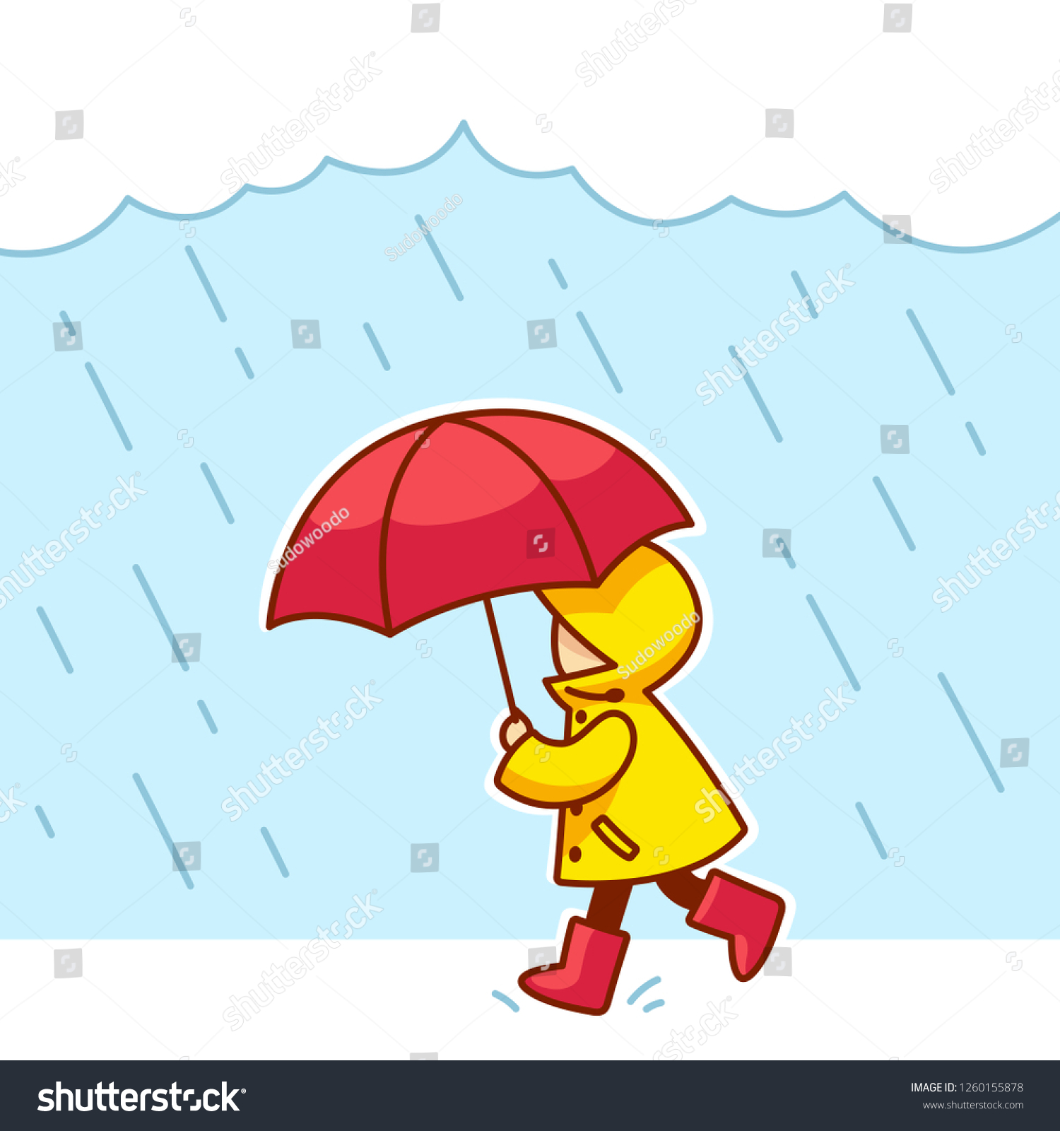 Little Kid Raincoat Rain Boots Umbrella Stock Vector (Royalty Free ...