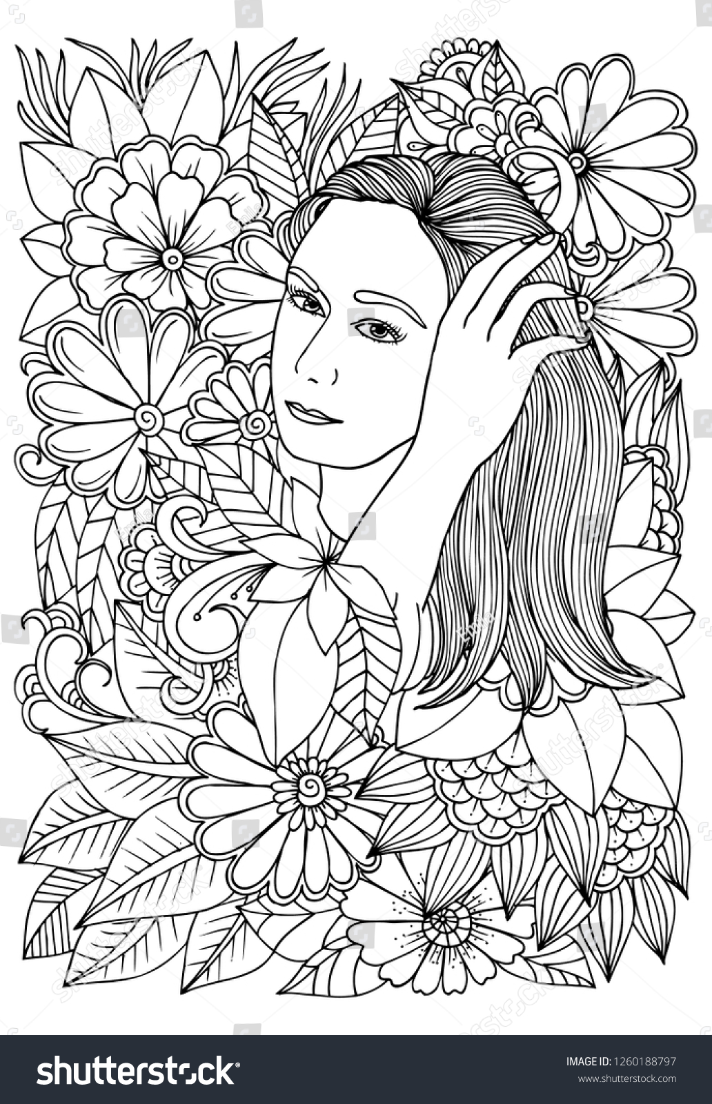 Vector Coloring Page Beautiful Woman Flowers Stock Vector (Royalty Free ...