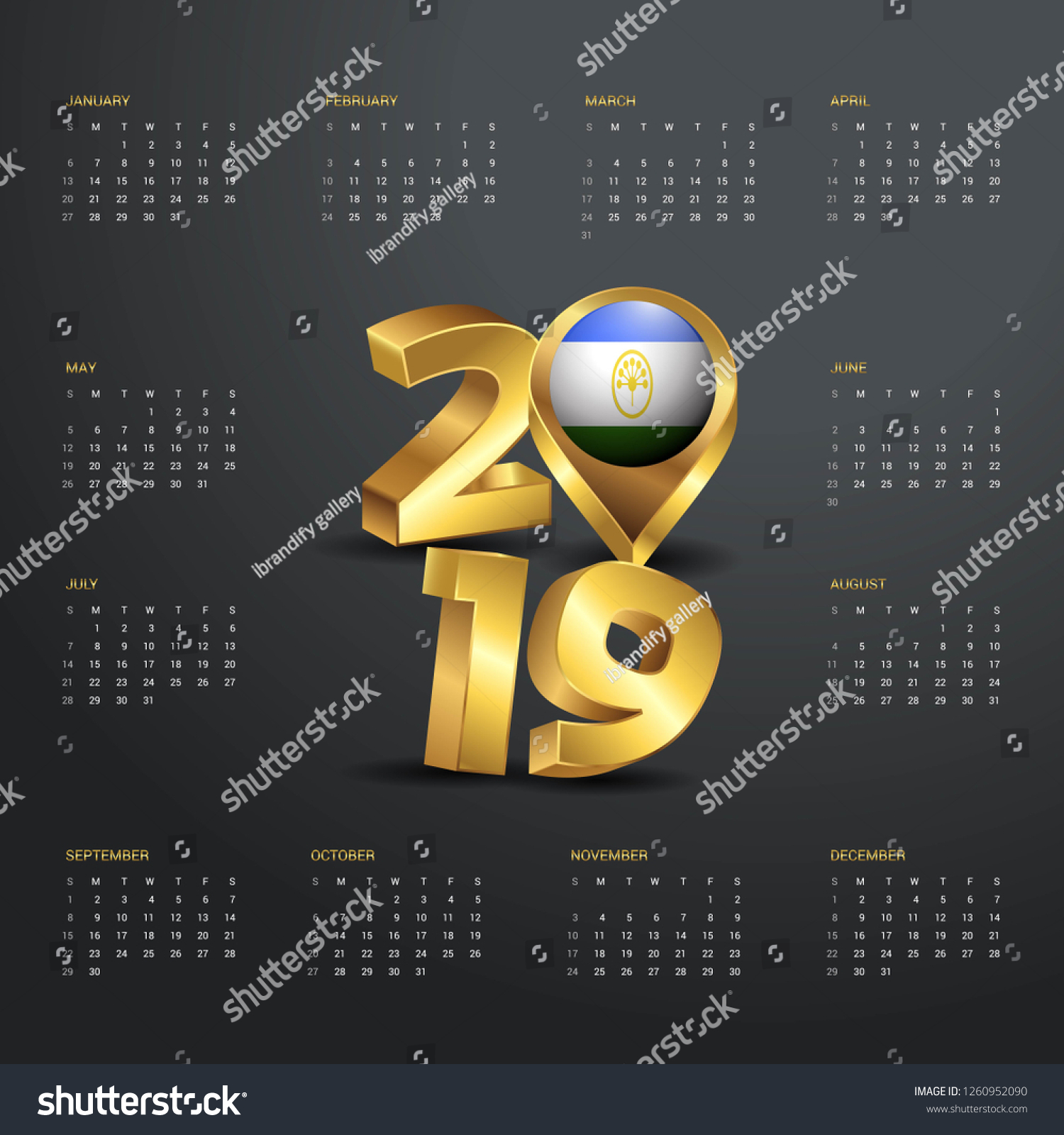 19 Calendar Template Golden Typography Bashkortostan Stock Vector Royalty Free Shutterstock