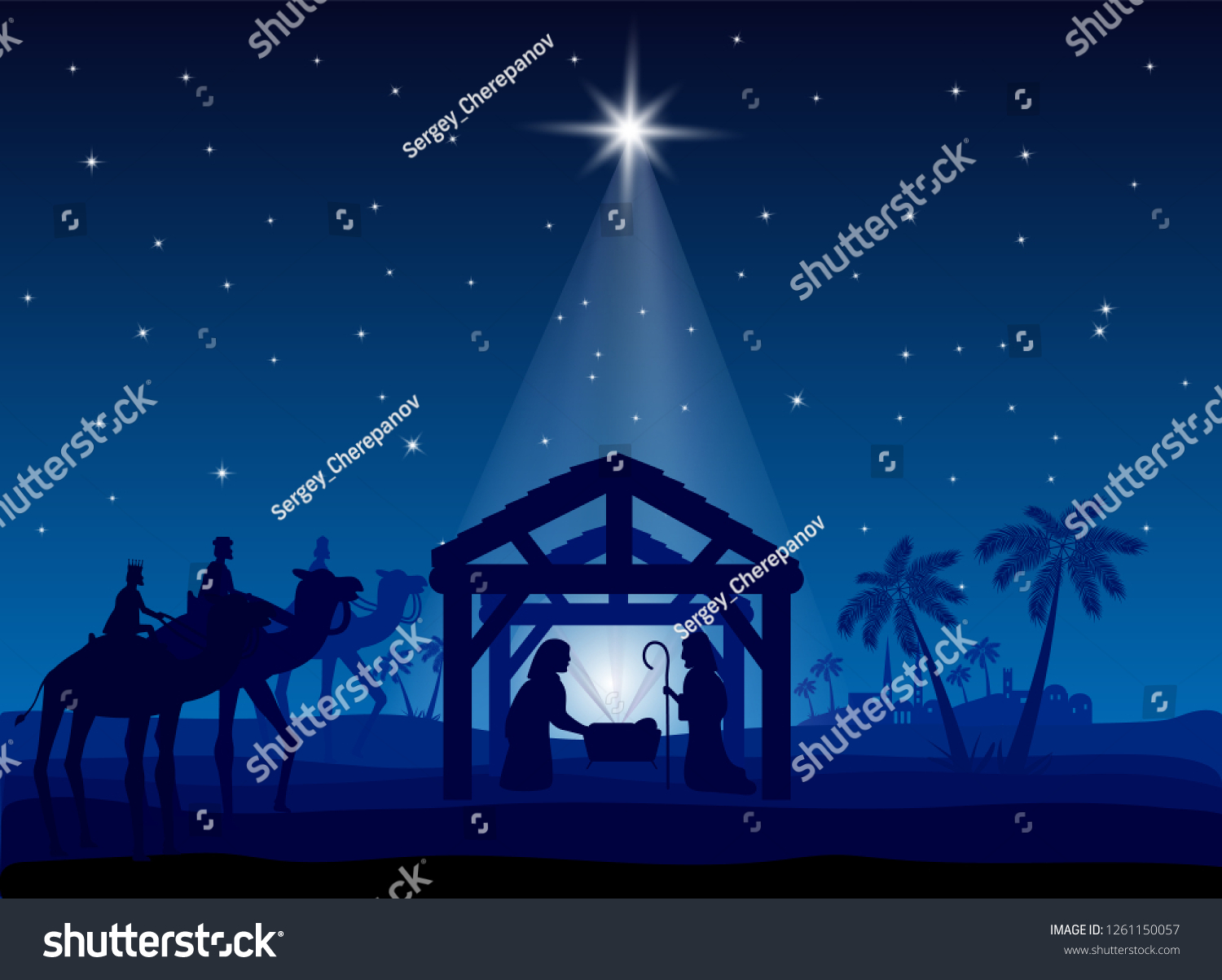 Nativity Scene Christmas Star On Blue Stock Vector (Royalty Free ...