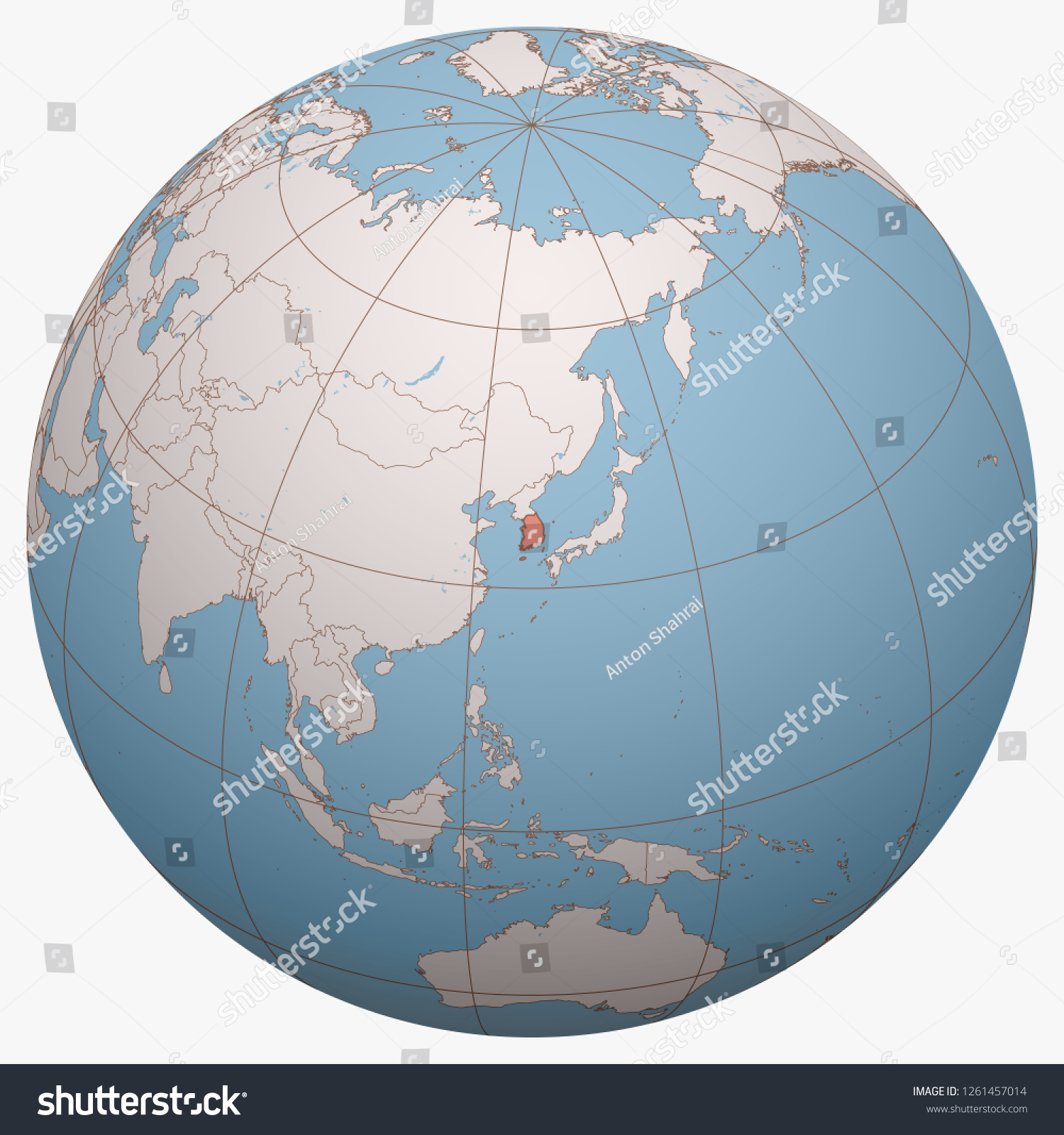 South Korea On Globe Earth Hemisphere Stock Vector Royalty Free   Stock Vector South Korea On The Globe Earth Hemisphere Centered At The Location Of The Republic Of Korea Rok 1261457014 