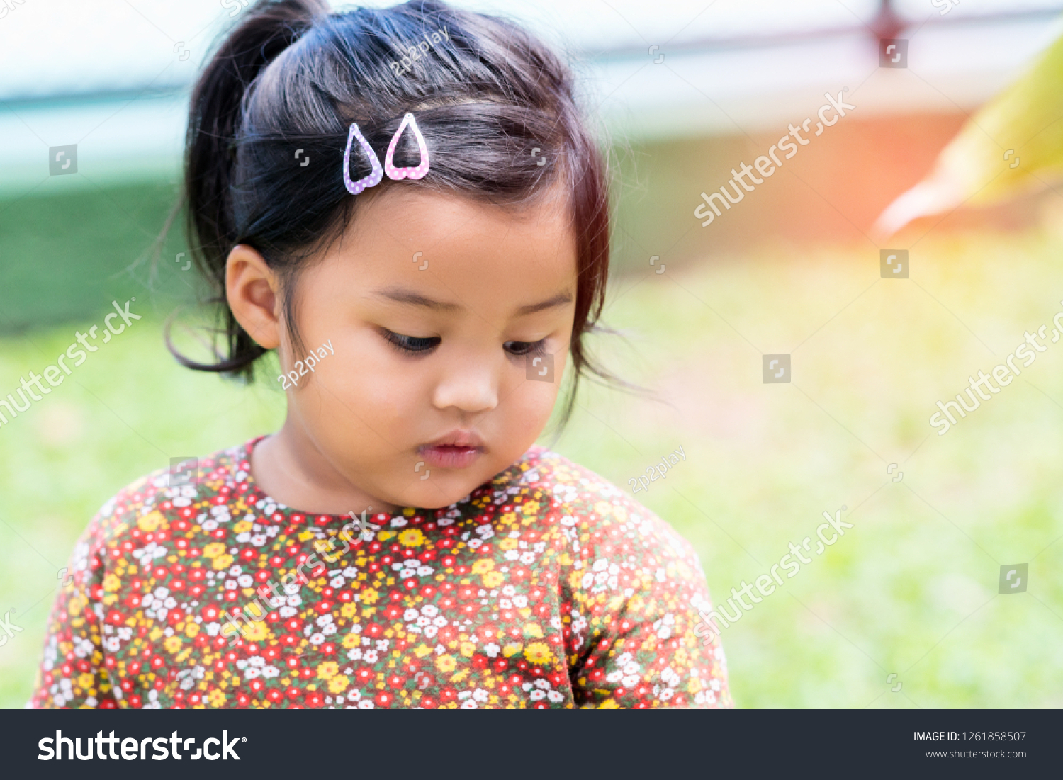 Close Beautiful Little Girl Asian Happiness Stock Photo 1261858507 ...