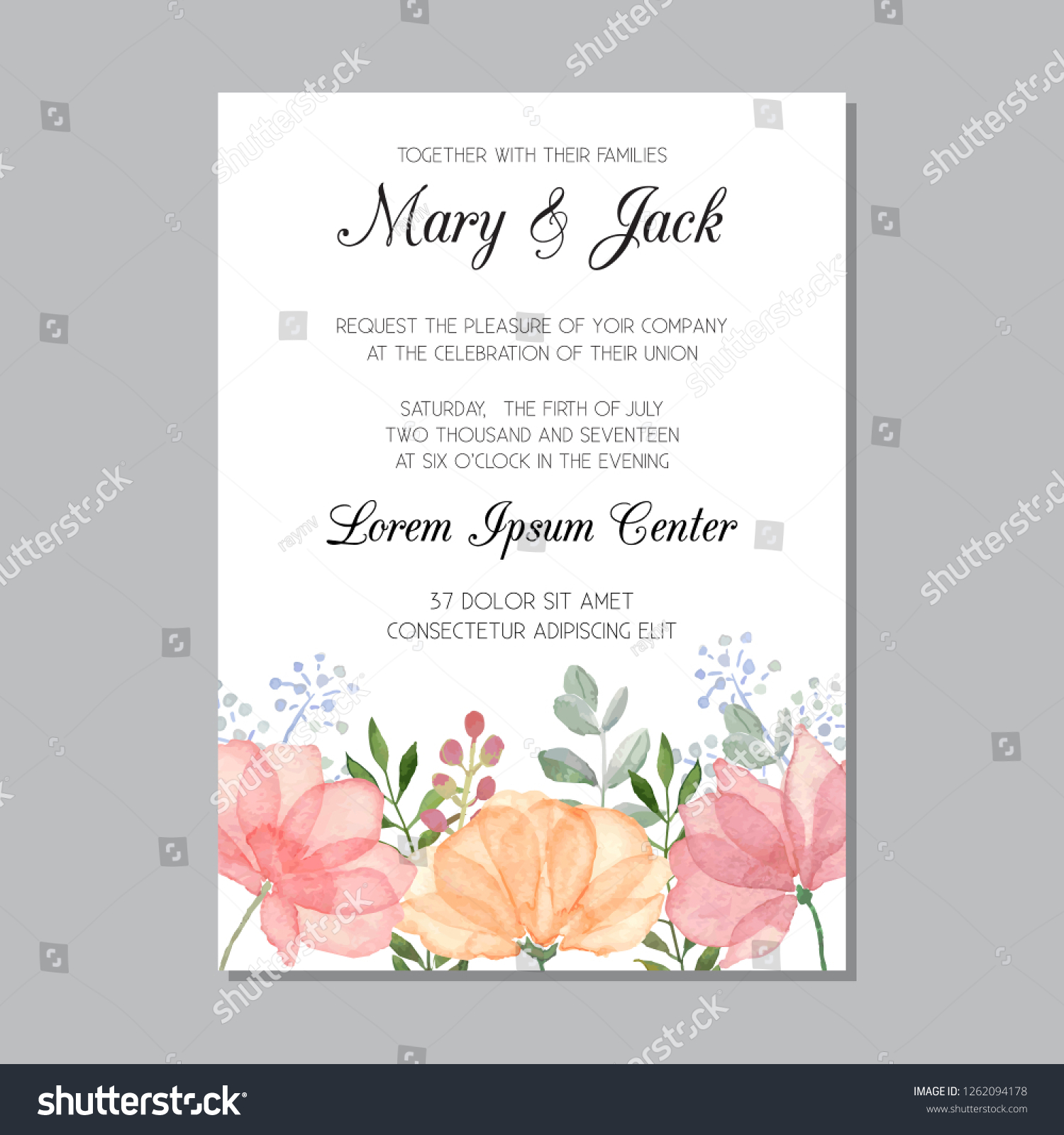 Wedding Invitation Template Watercolor Flowers Thank Stock Vector ...