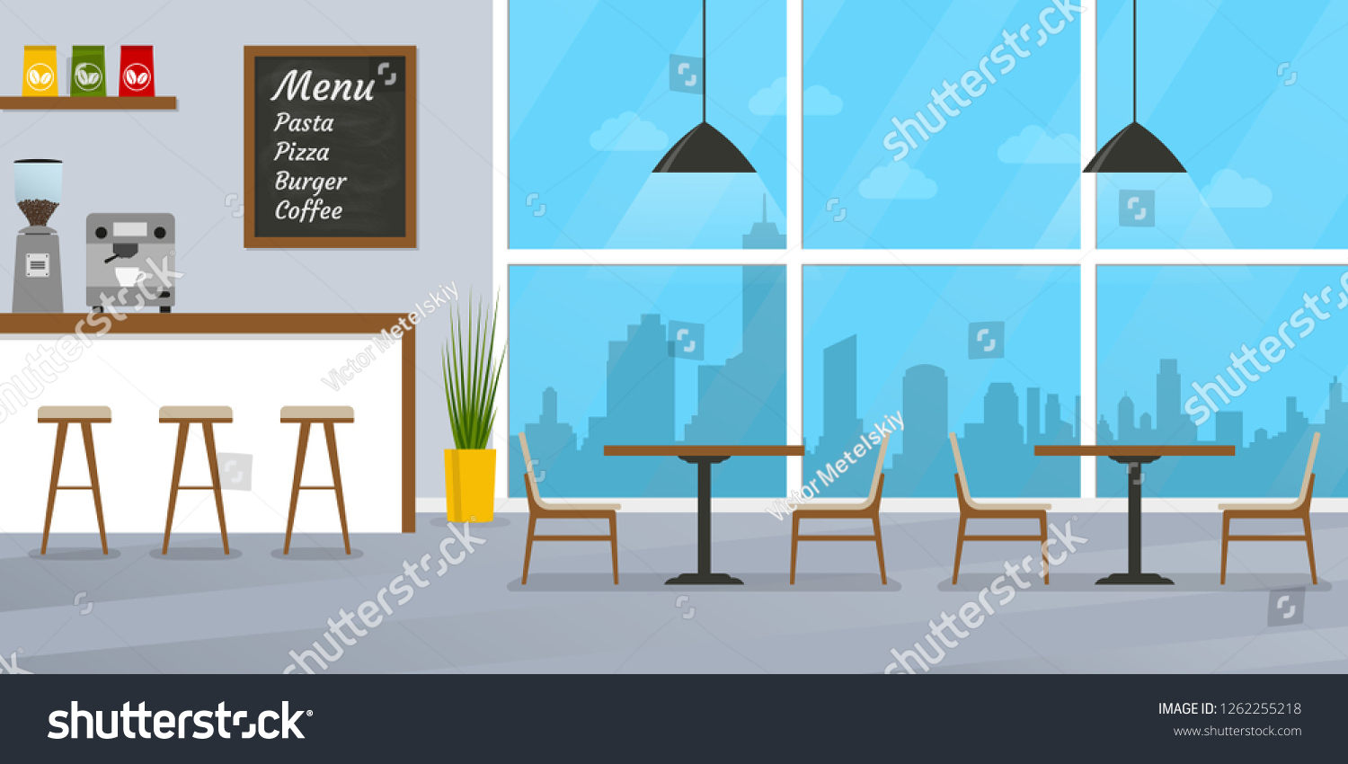 Cafe Restaurant Interior Design Coffee Shop Stock Illustration ...