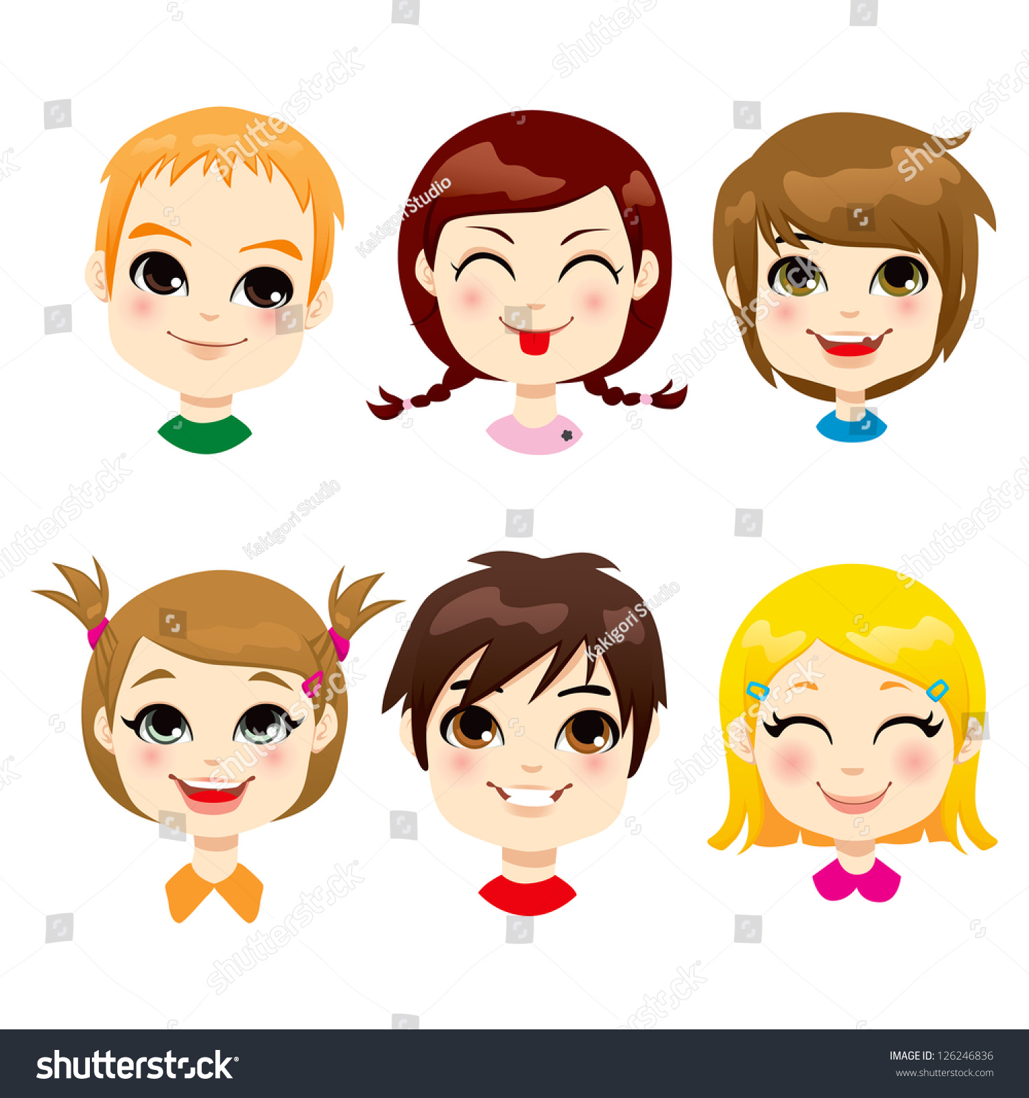 Collection Six Different Children Facial Expression Stock Vector ...