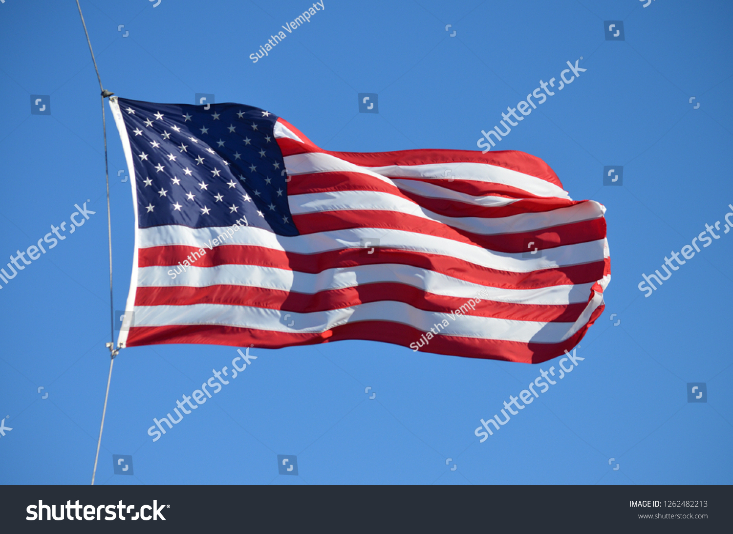 American Flag Usa Blowing Wind Against Stock Photo 1262482213 ...