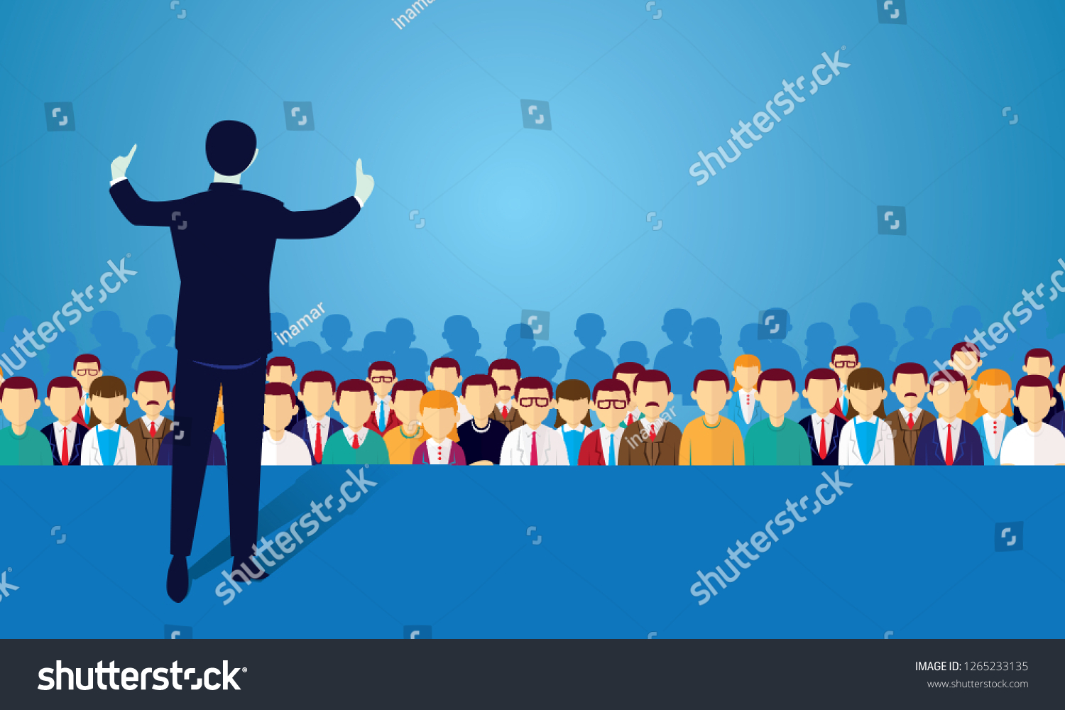 Vector Illustration Speaker Businessman Giving Lecture Stock Vector ...